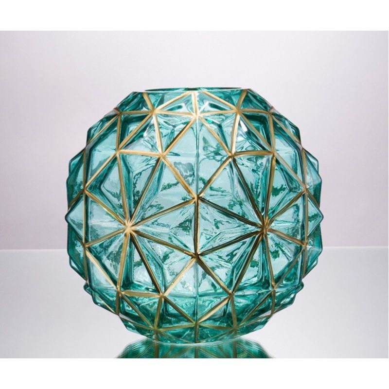 Outline in Gold Glass Vase Cute Green Flower Vase Hand Blow Sphere Vases for Bookshelf,Dinner Table,Dining Room,Meeting — image 3