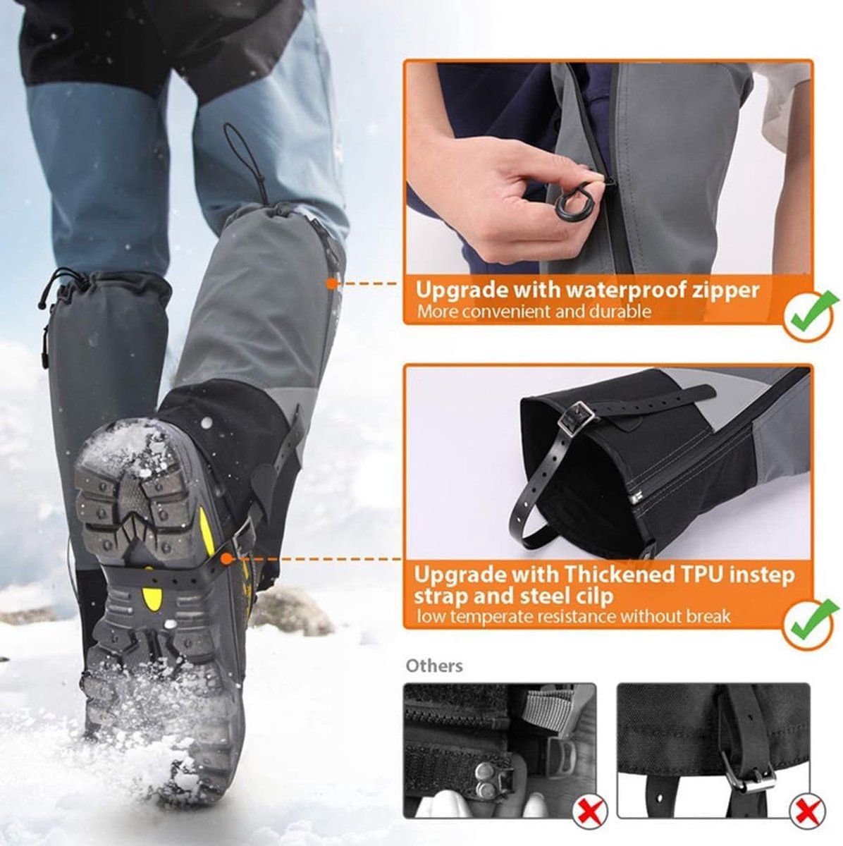 Leg Warmers Waterproof Tear Resistant Adjustable Boot Covers for Hiking, Size L, 42.5 cm โ image 6