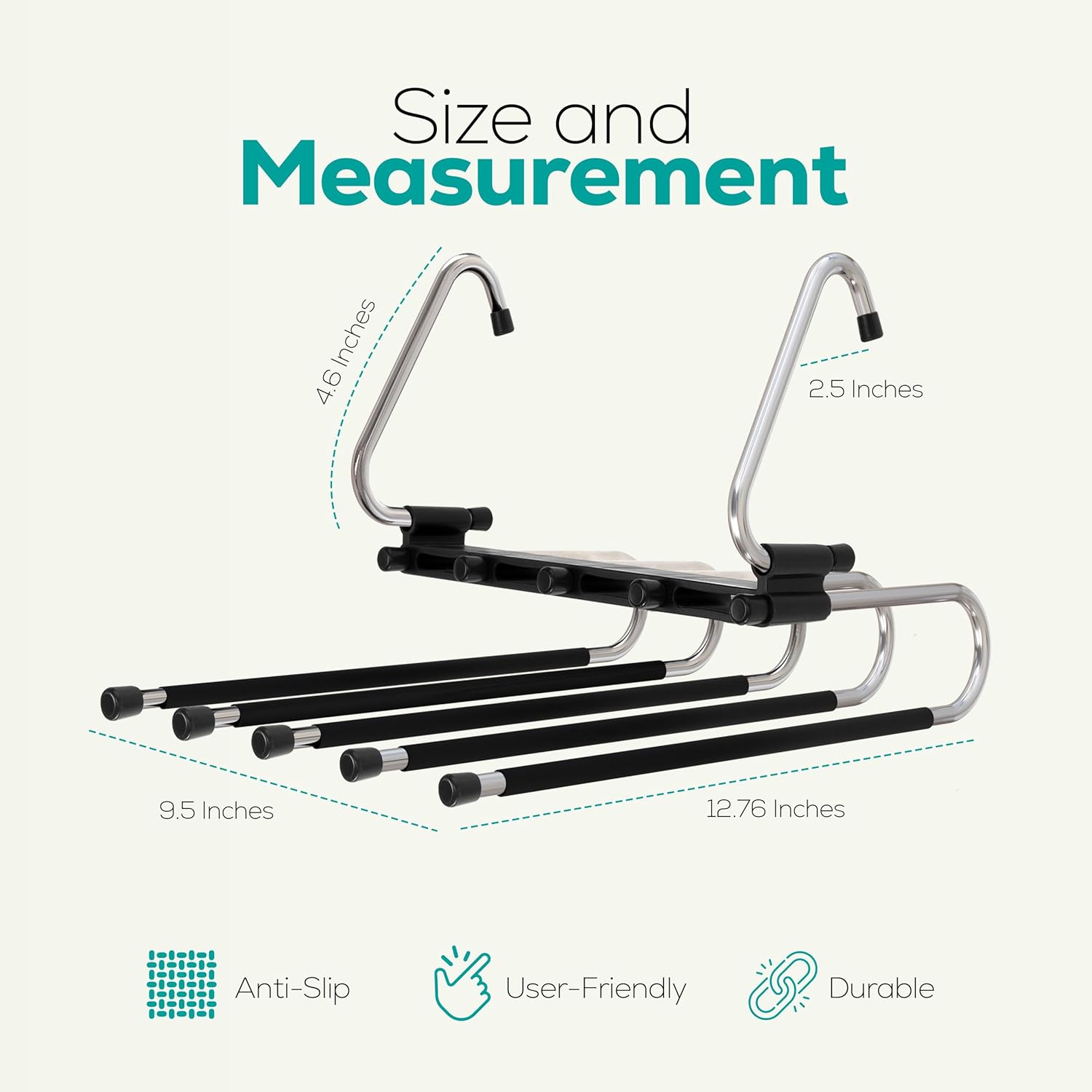 2 Pack Pants Hangers Space Saving - Clothes Hanger with Stainless Steel Hook & Anti-Slip Design - Closet Organizer for Jeans, Trousers, Skirts, Scarf & Slacks — image 2