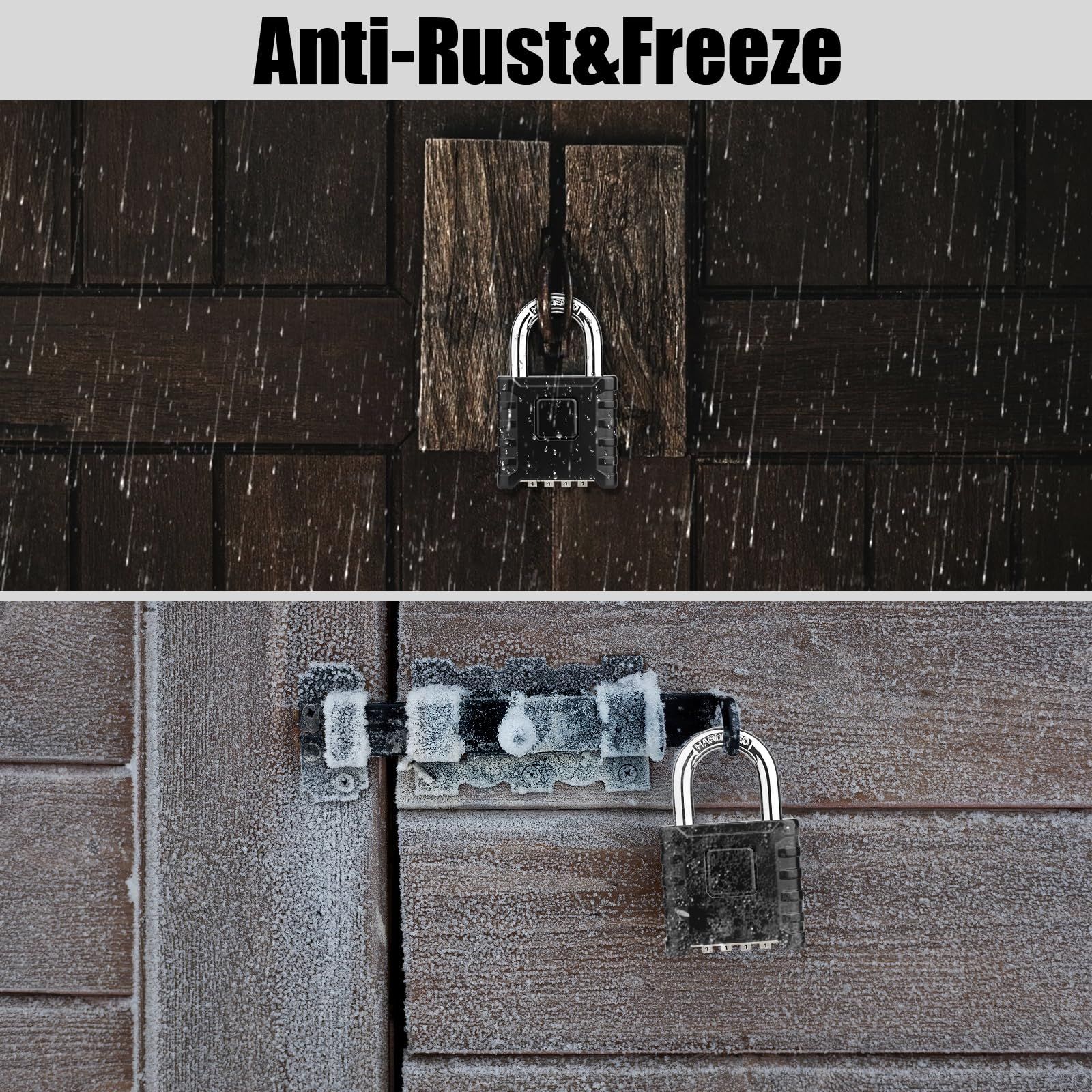 1 Pack Large Heavy Duty 4 Digit Combination Lock, One Touch Unlocking, Anti-Error Feature, High Security Outdoor Waterproof(Black) — image 4