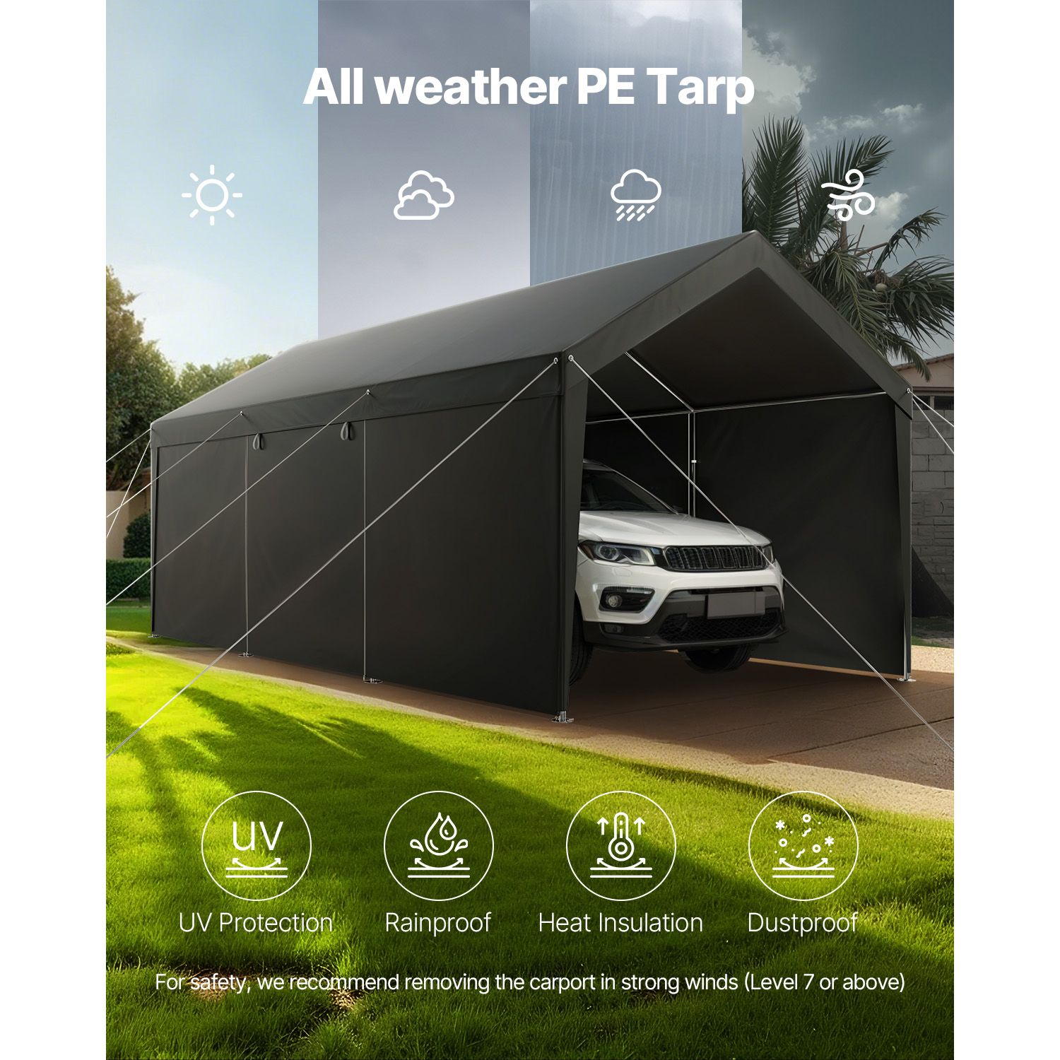 Carport Car Canopy 12x20FT Heavy Duty Car Shelter with Sidewalls White — image 6