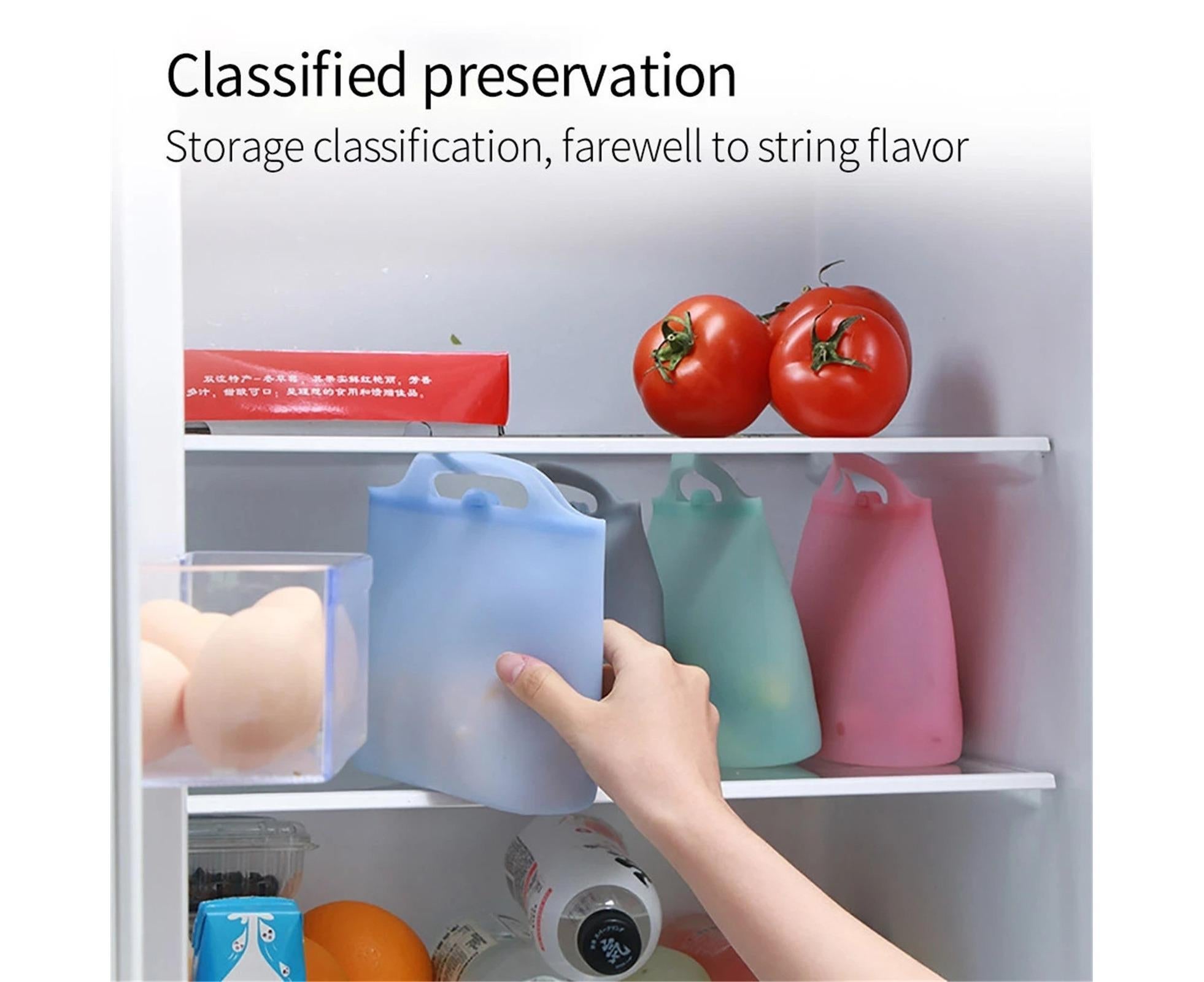 Reusable Eco-friendly Silicone Fridge Food Organizer Sealing Storage Pouch Bag-Pink 1500ML โ image 3