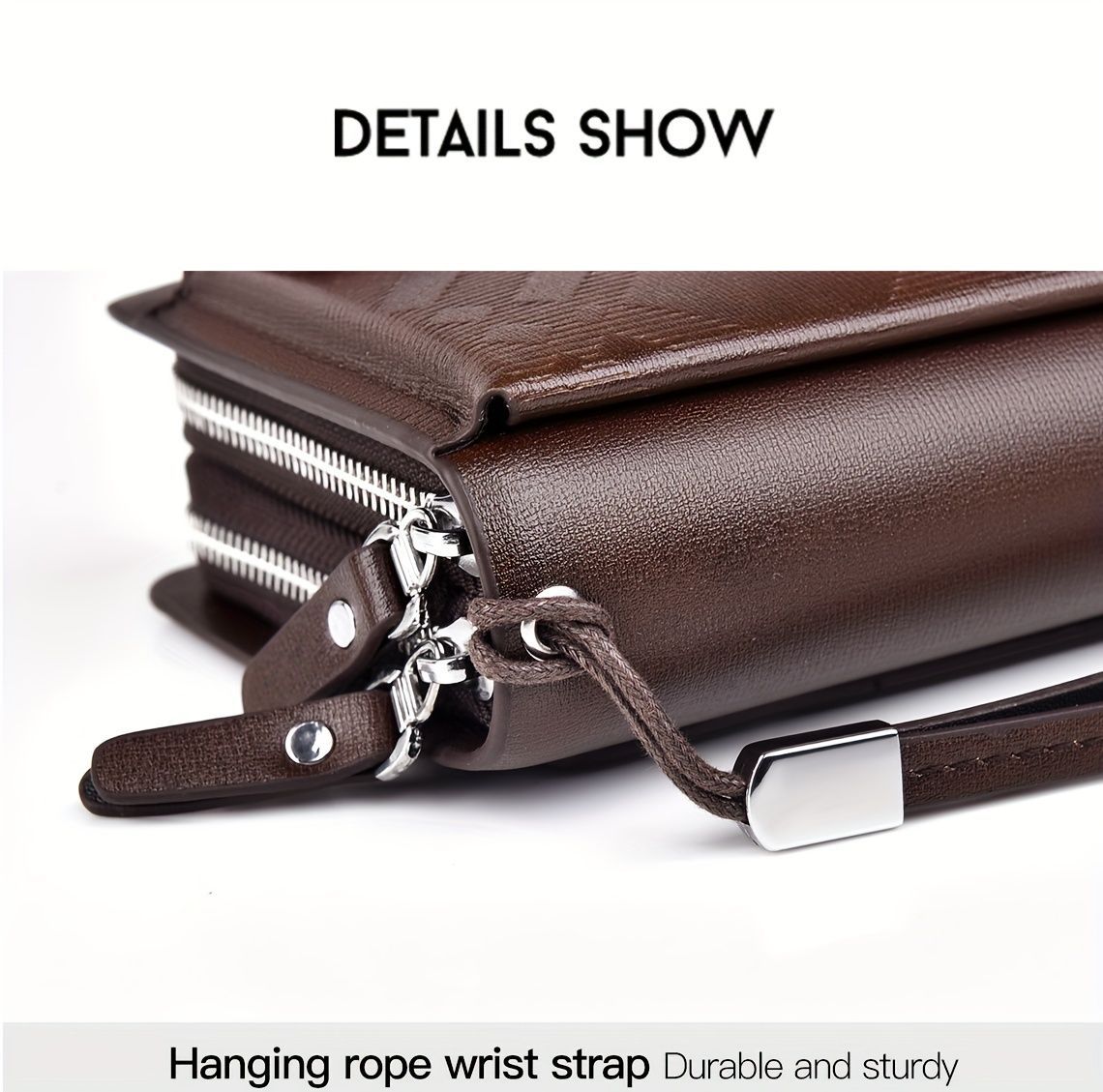 men's business clutch bag, large capacity handbag, double zipper wallet, multi card slots purse, PU leather men's accessory, waterproof men's bag, Australian — image 4