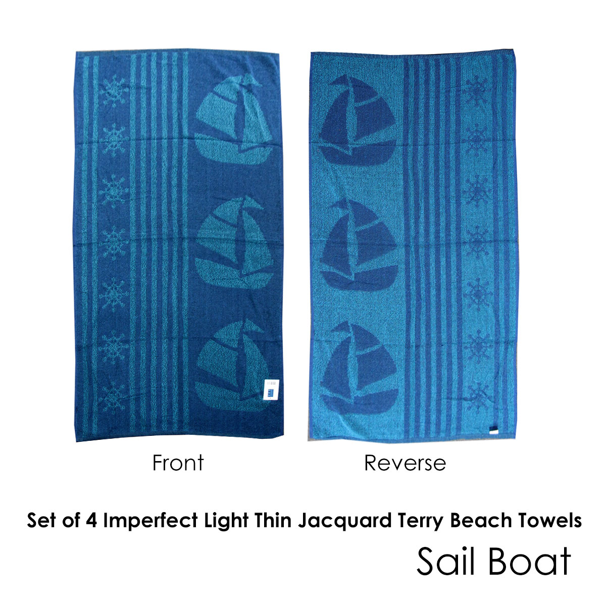 Set of 4 Imperfect Jacquard Terry Beach Towels Sail Boat — image 2