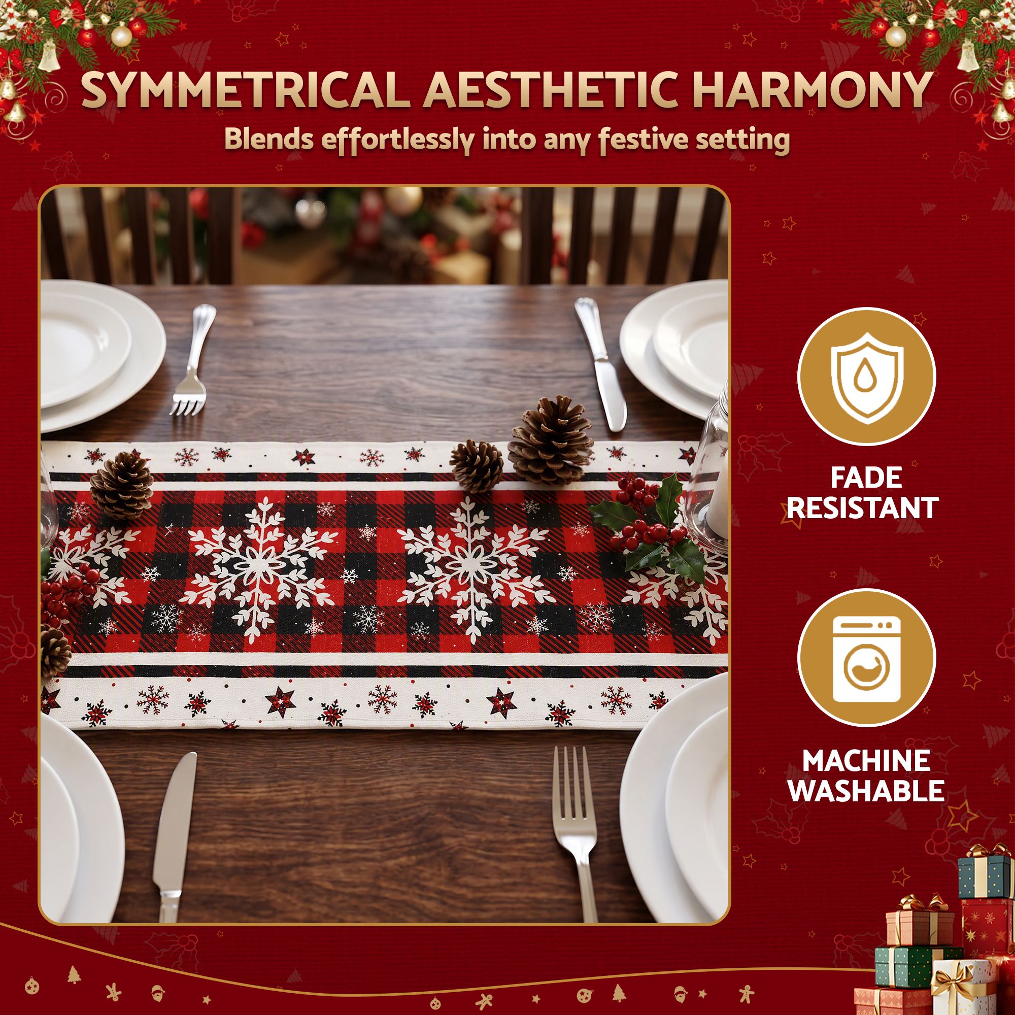 Jingle Jollys Christmas Table Runner Snowflake 190x32CM Dining Party Decor Linen — image 5