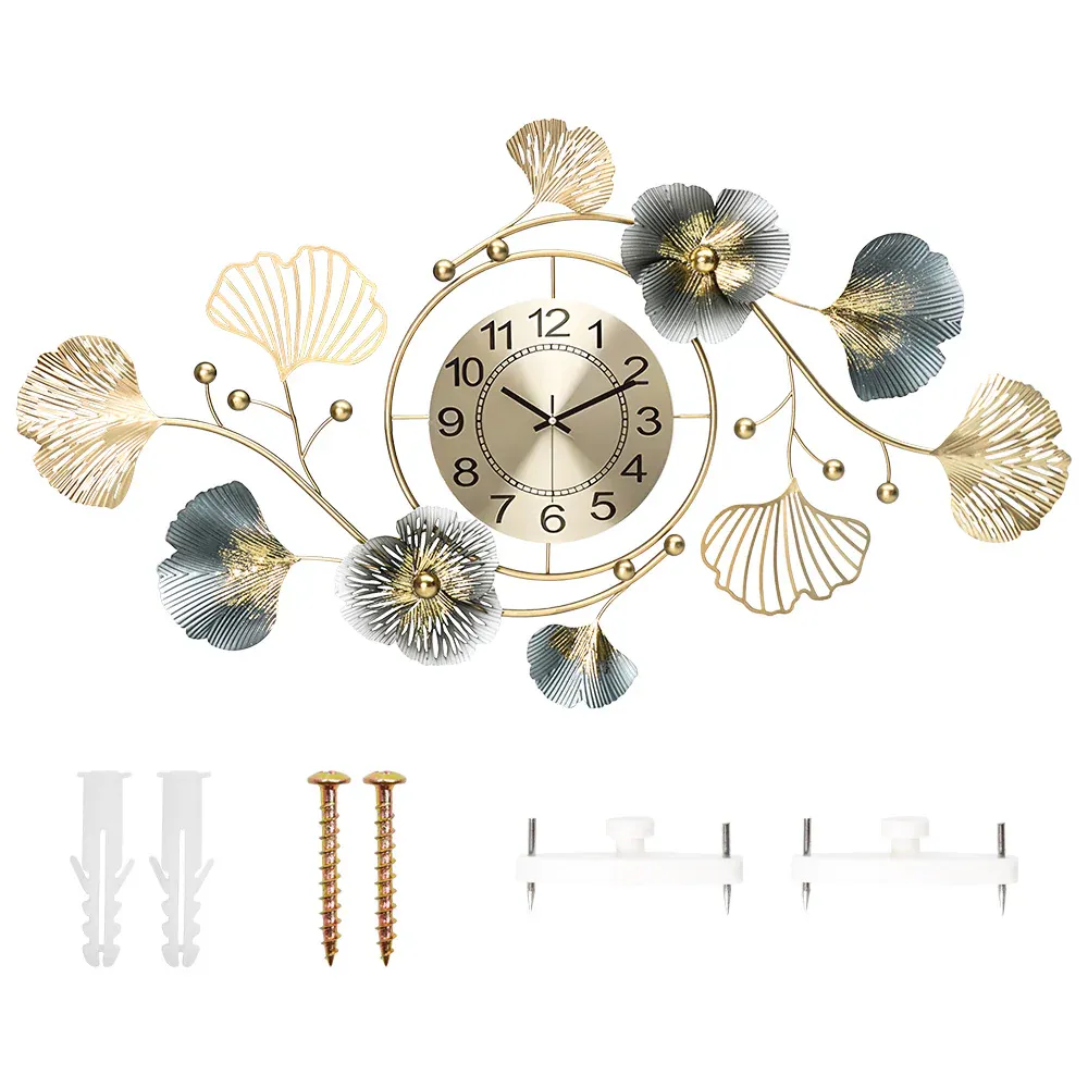 Large Wall Clock 22cm Metal Silent Non Ticking Decoration Hanging Clock Battery Operated with 3D Ginkgo Leaf Design for Living Room Bedroom Home Office โ image 6