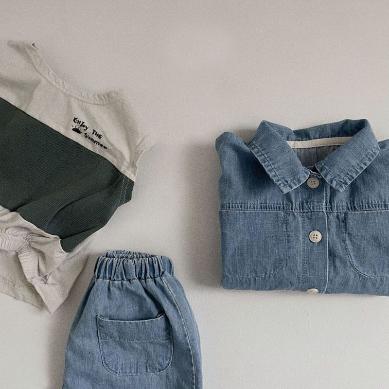 A-lebabay Infant Denim Shirt Shorts Set Summer Dark blue 73CM โ image 3