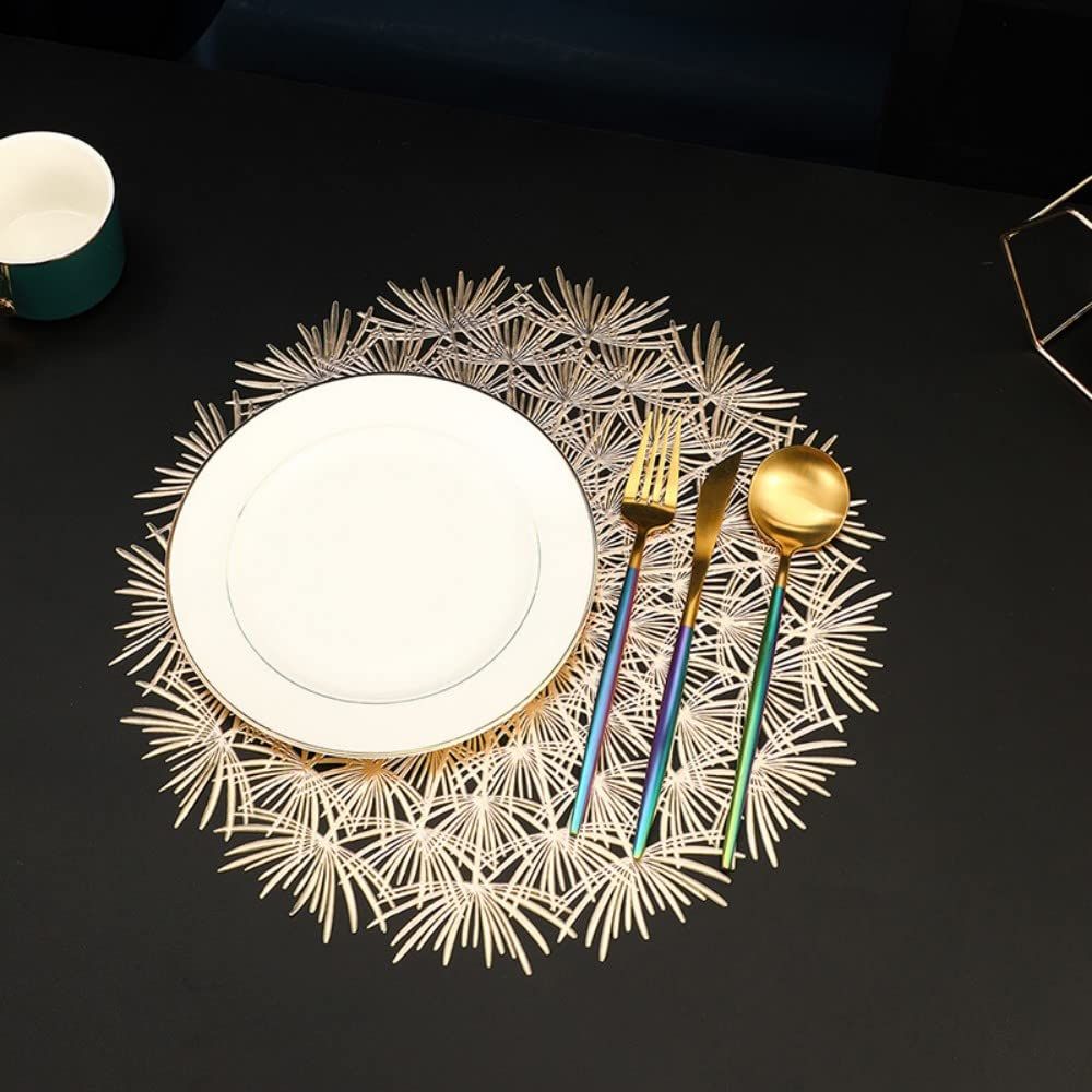 4pcs Hollow Flower Round Table Decoration Mat Vinyl Non-Slip 15 Inch (Gold-P, 4) which is wear-resistant, non-slip β image 4