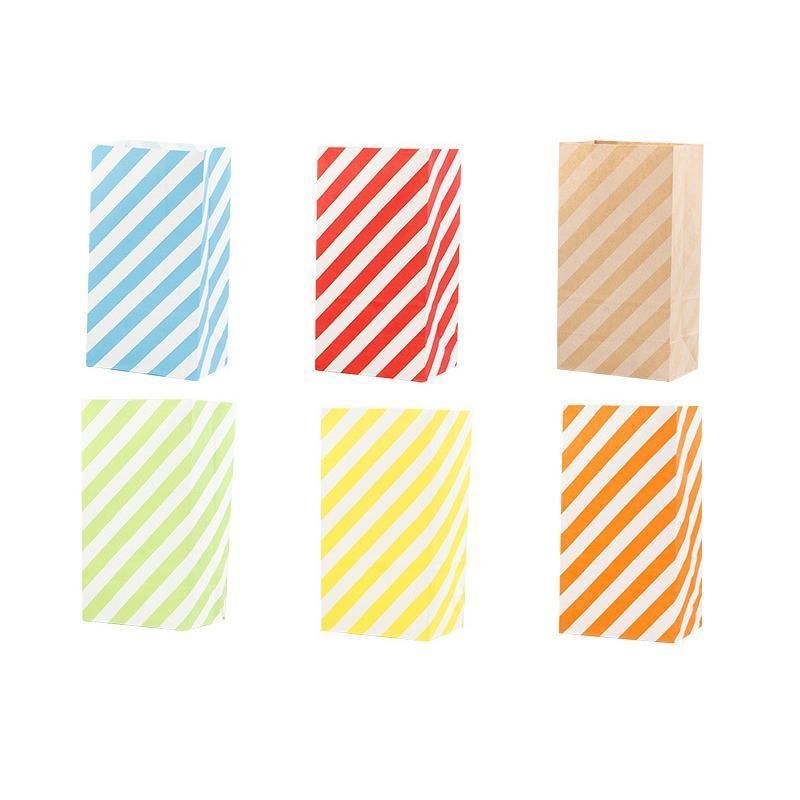 100X Colourful Plaid Kraft Paper Bag Candy Cookie Snack Cake Gift Bags 9X6X18cm - Orange โ image 3