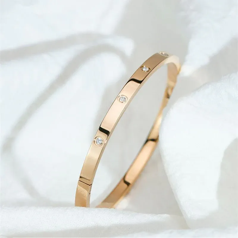Men Women Titanium Stainless Steel Bracelet Bangle Cuff Party Simple Jewelry - Rose gold โ image 4