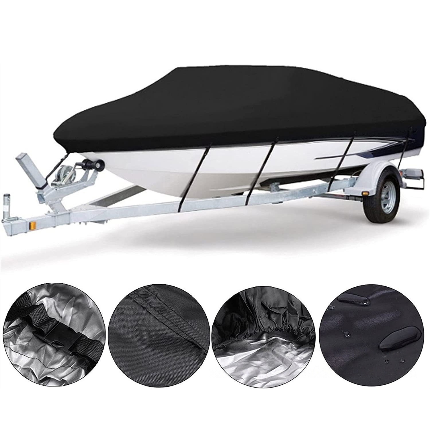 Waterproof Boat Cover 21-24ft Square Bow Jon Boat & Pontoon UV Resistant Marine Storage Tarp Wide Beam (Black, 750cm x 360cm) โ image 2