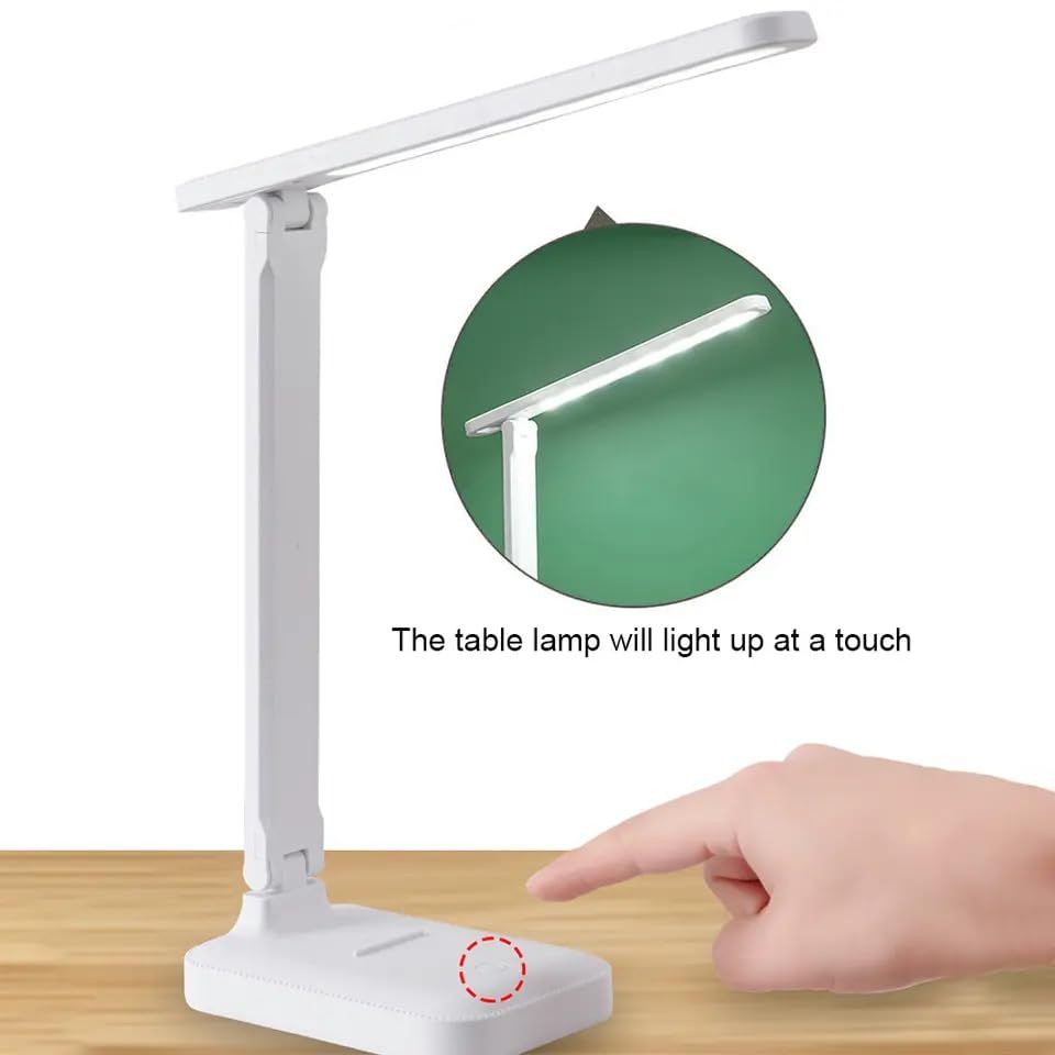 LED Folding Table Lamp with Eye Protection, USB Charging Ports, Dimmable, Dormitory, Reading - White — image 5