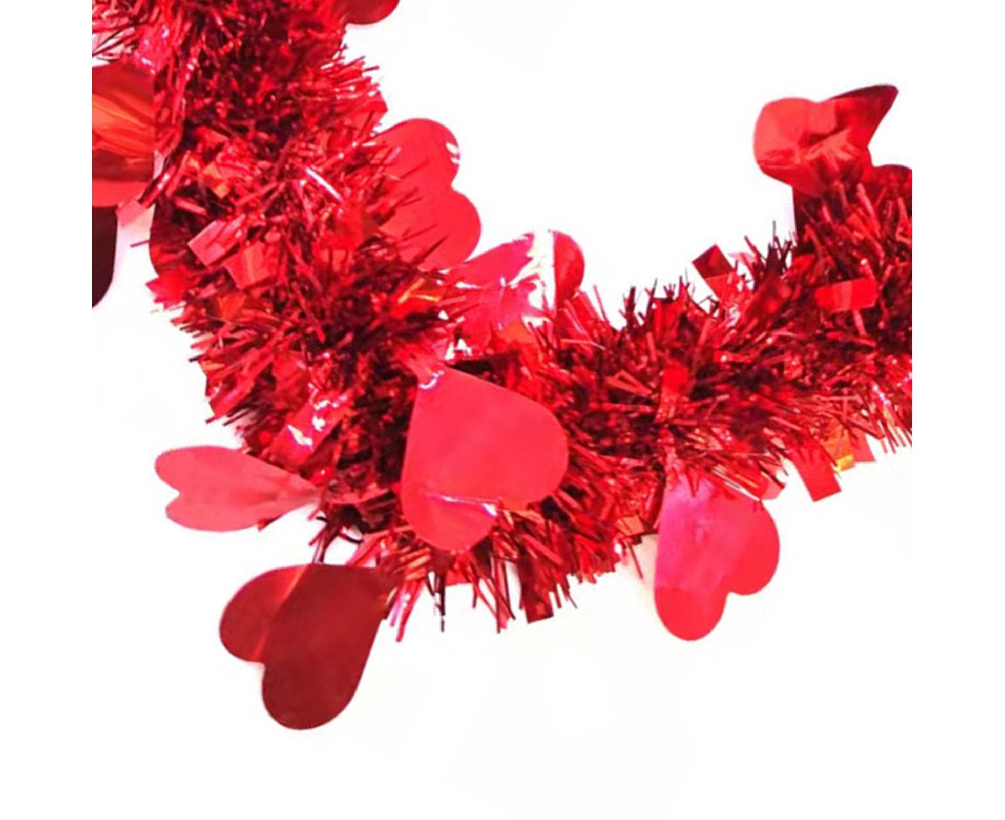 Door Hanging Wreath Romantic Heart Shape Tinsel Anti-fade Valentines Day Wreath Ornament Photography Props - Red โ image 4