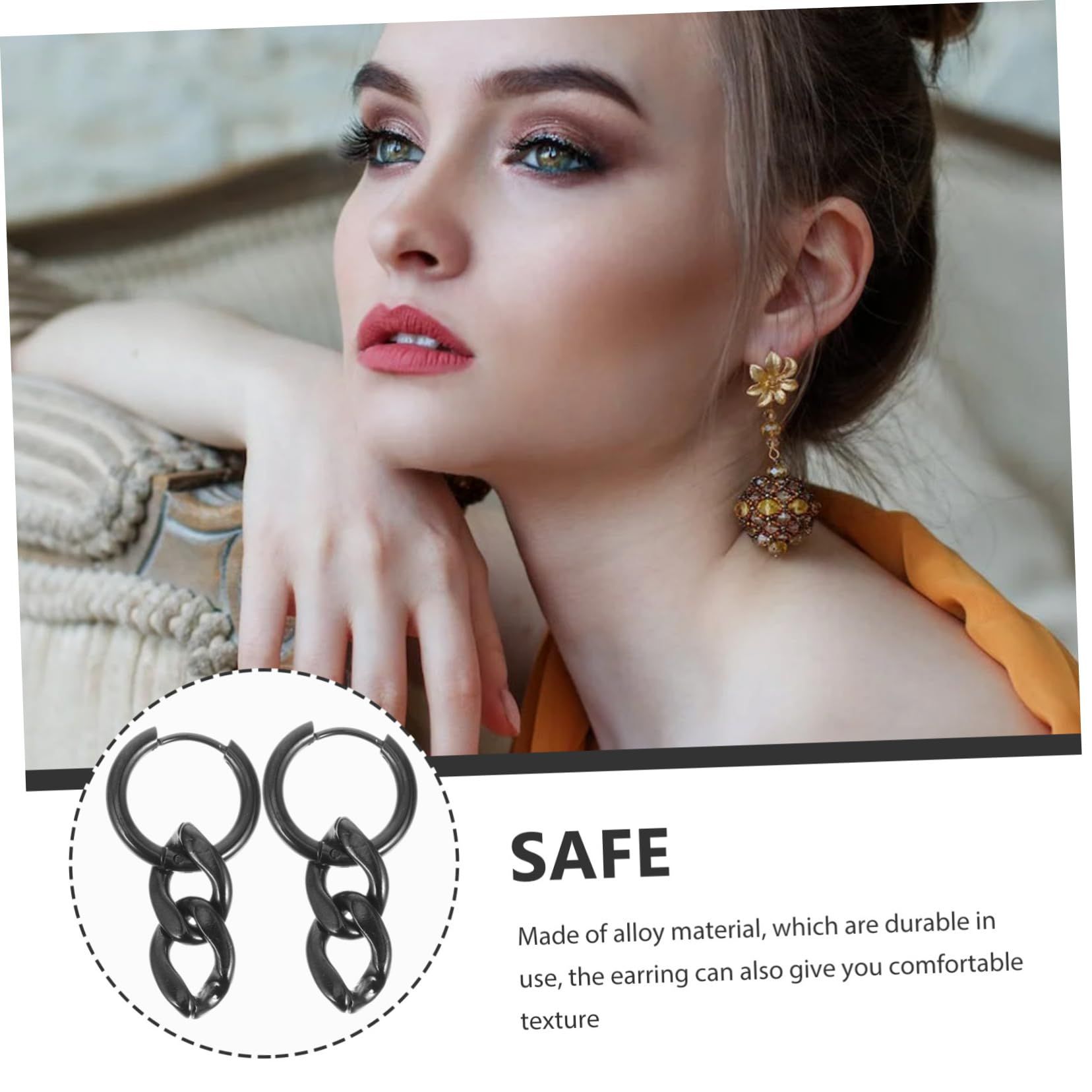1 Pair chain earrings statement earrings for women chain link stud earrings aesthetic earrings geometric — image 4