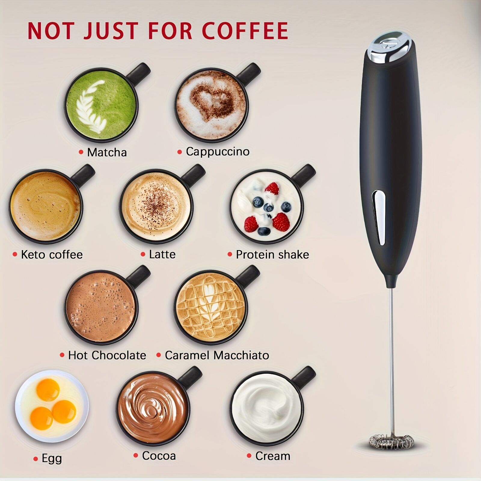 BLACK**Handheld Electric Frother | 10000 RPM Powerful Motor, One-Touch Start/Stop, Easily Froths, Mixes, and Blends – Your Kitchen Drink Essential Helper**