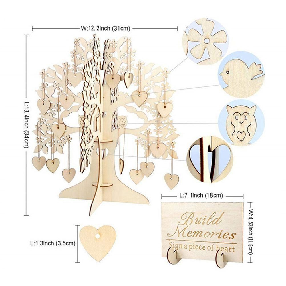 Wood Tree Frame Guest Book with Stand Unique Rustic Wedding Guest Registry with 100pcs Wooden Hearts — image 3