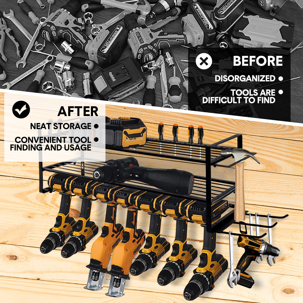 Power Tool Organizer Wall Mount 7 Drill Holder 3 Layer Heavy Duty Metal for Drill Plier Hammer Rack Suitable for Workshop Garage โ image 4
