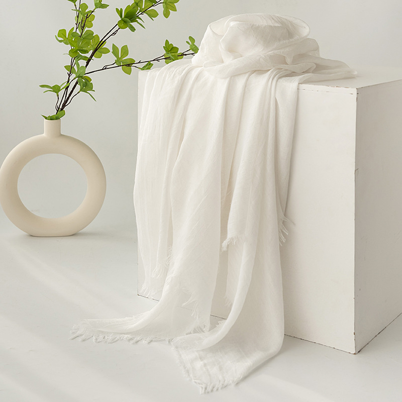 White Cotton and linen scarves - Elegant, solid-color, lightweight shawls, soft and comfortable, suitable for pairing with various outfits