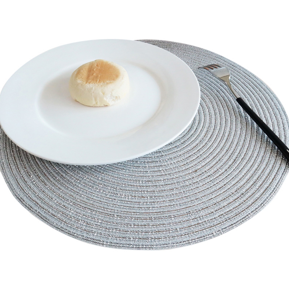 Round Placemats Set of 4, Cotton Woven Placemat Heat-Resistant Non-Slip Washable Table Mats for Dining Table 14 Inch, Blue Silver — image 2