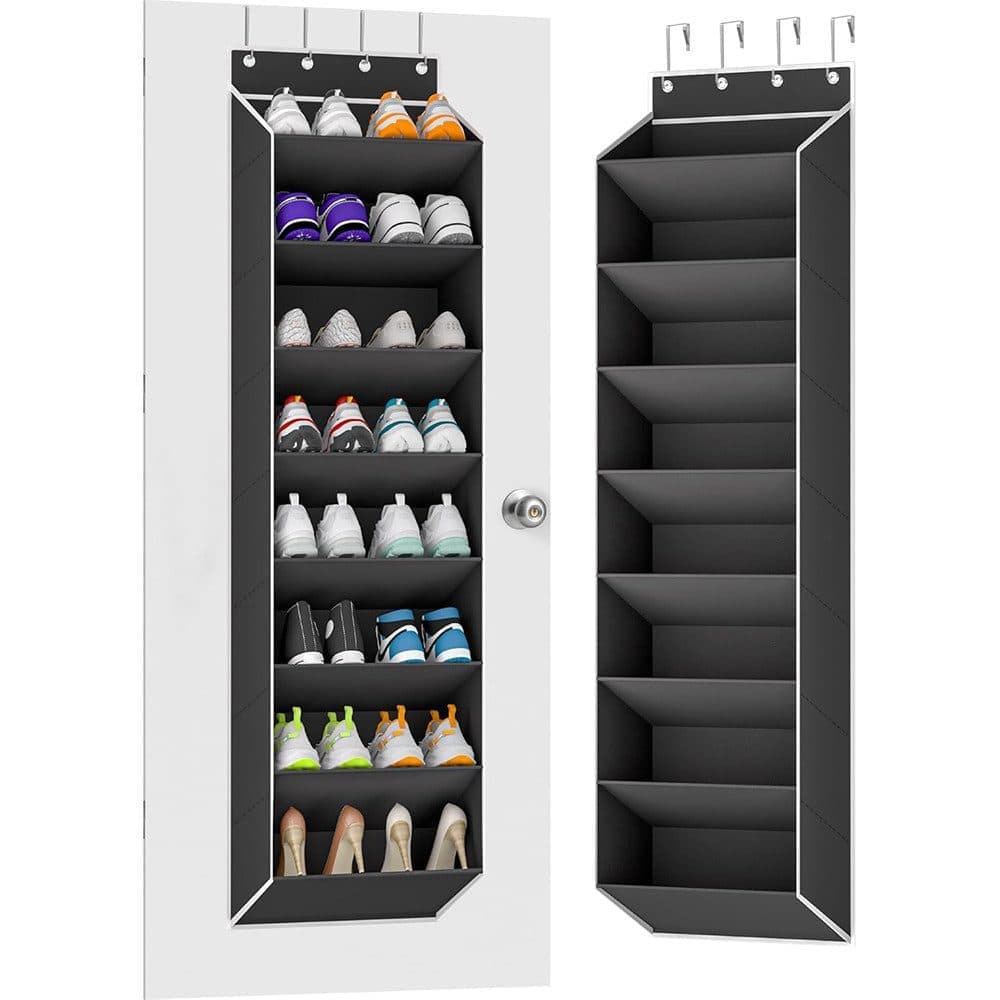 12 Pairs Wall Mounted Shoe Rack with Hooks, Shoe Hanger Storage for Door, 24 × 12 × 4 inches, Black