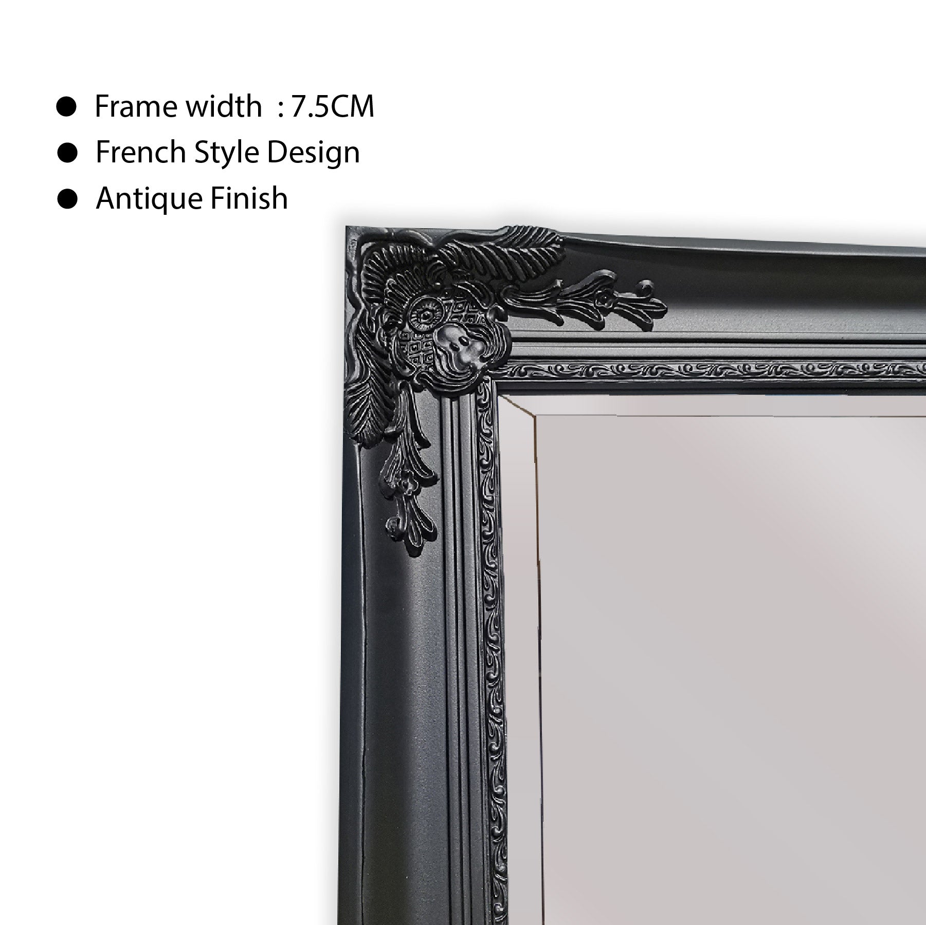 French Provincial Ornate Mirror - BLACK - X Large 100cm x 190cm — image 4