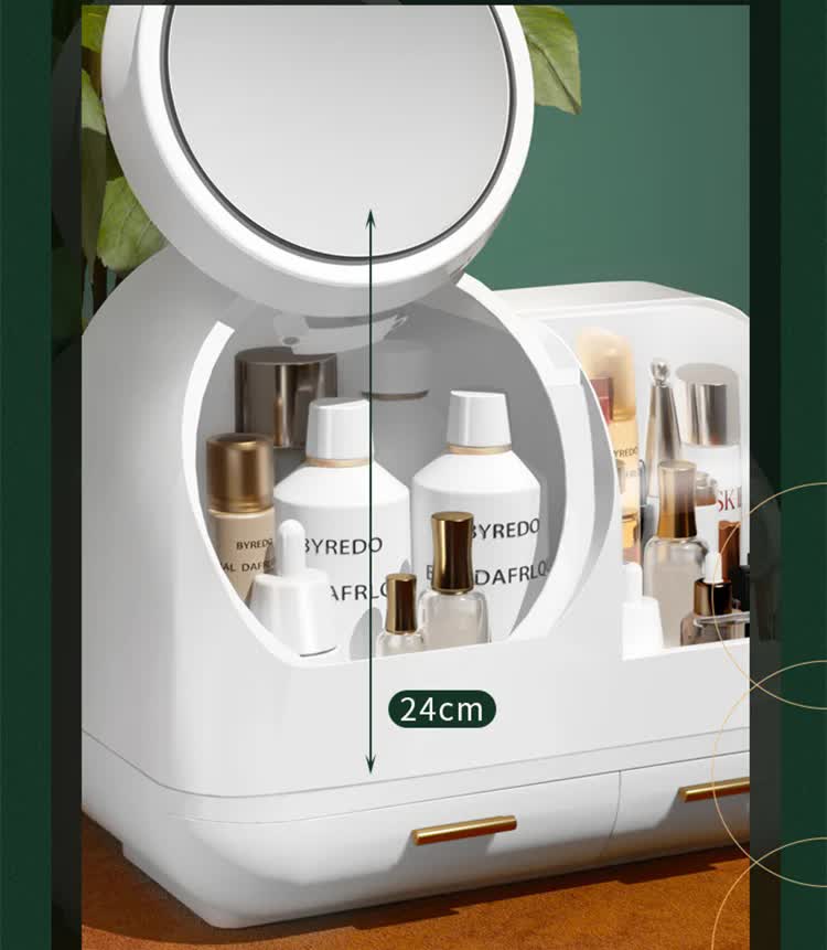Ivory White LED Vanity Makeup Organizer with Partition Storage and Touch-Control Mirror - Large Capacity Cosmetic Box โ image 3