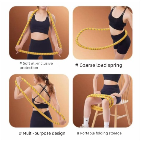 Black Weighted Soft Spring Hula Hoop with Silent Alloy Interior and Polyester Wrap for Home Gym Full Body Fitness and Abdominal Training Solution — image 2