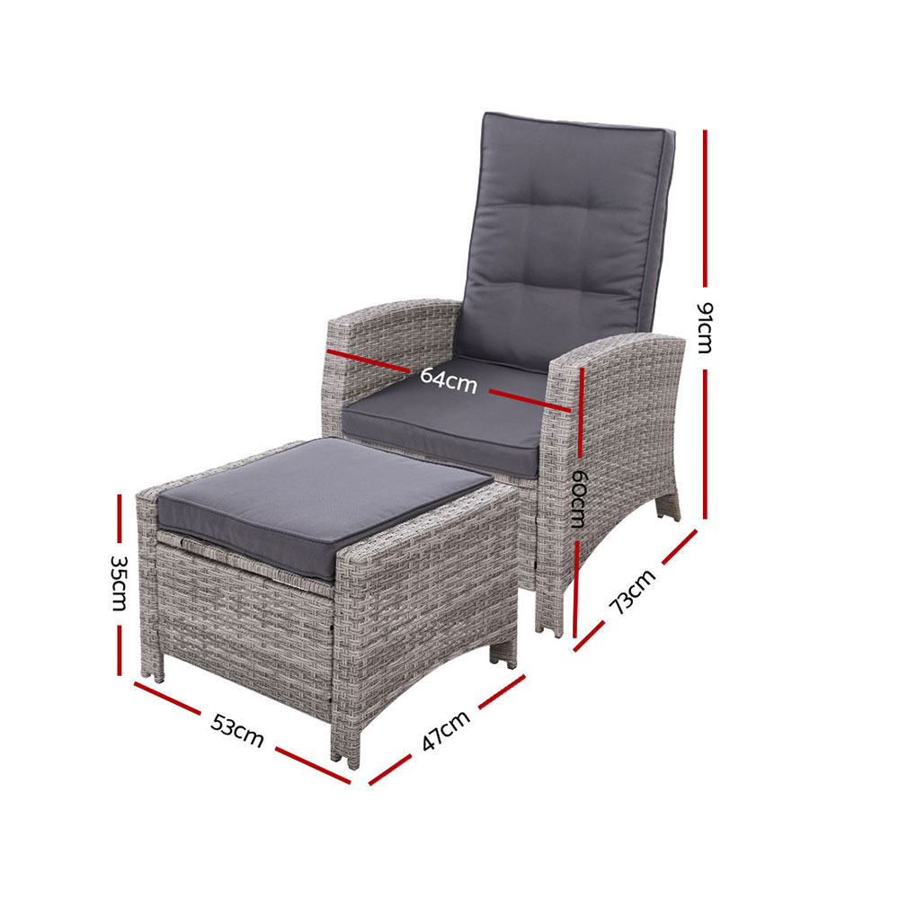 Gardeon 2PC Recliner Chairs Sun lounge Wicker Lounger Outdoor Furniture Adjustable Grey โ image 2