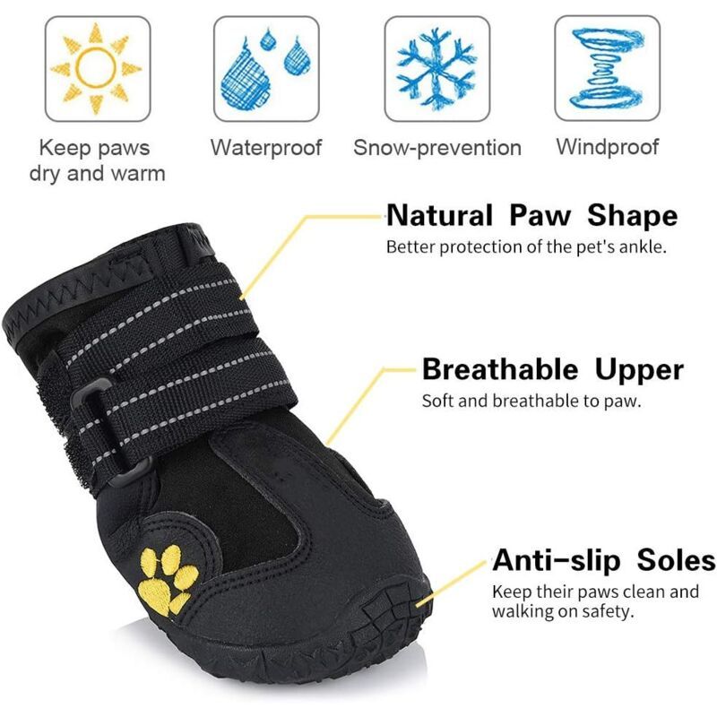 4 Pack Protective Dog Boots, Waterproof Dog Shoes for Medium and Large Dogs Black 1 — image 2