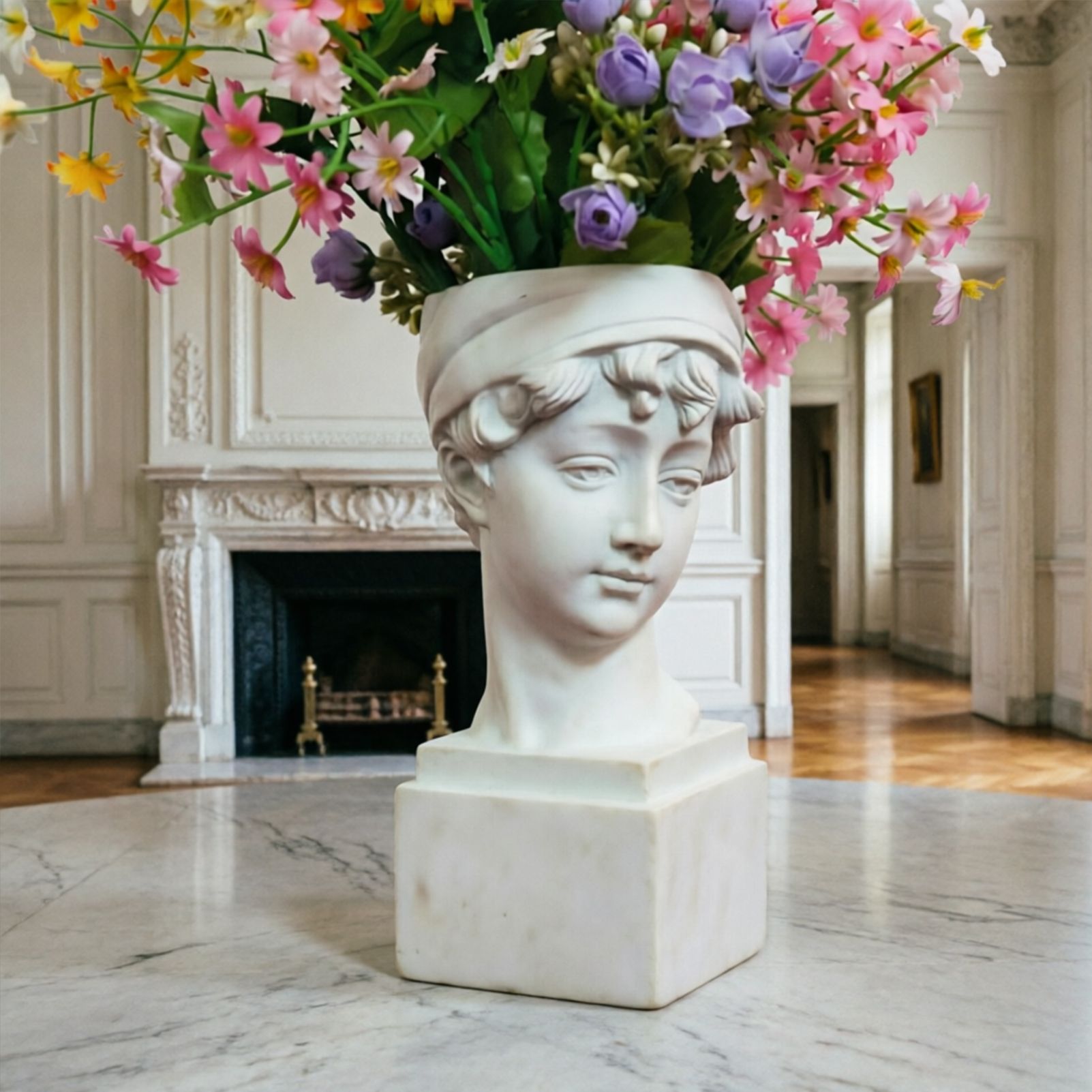 Elegant Girl with a Headscarf Resin Bust Sculpture Flower Vase - Classic European Style Figurine for Home Decor, Art Studio, or Office Desk - Perfect for — image 4
