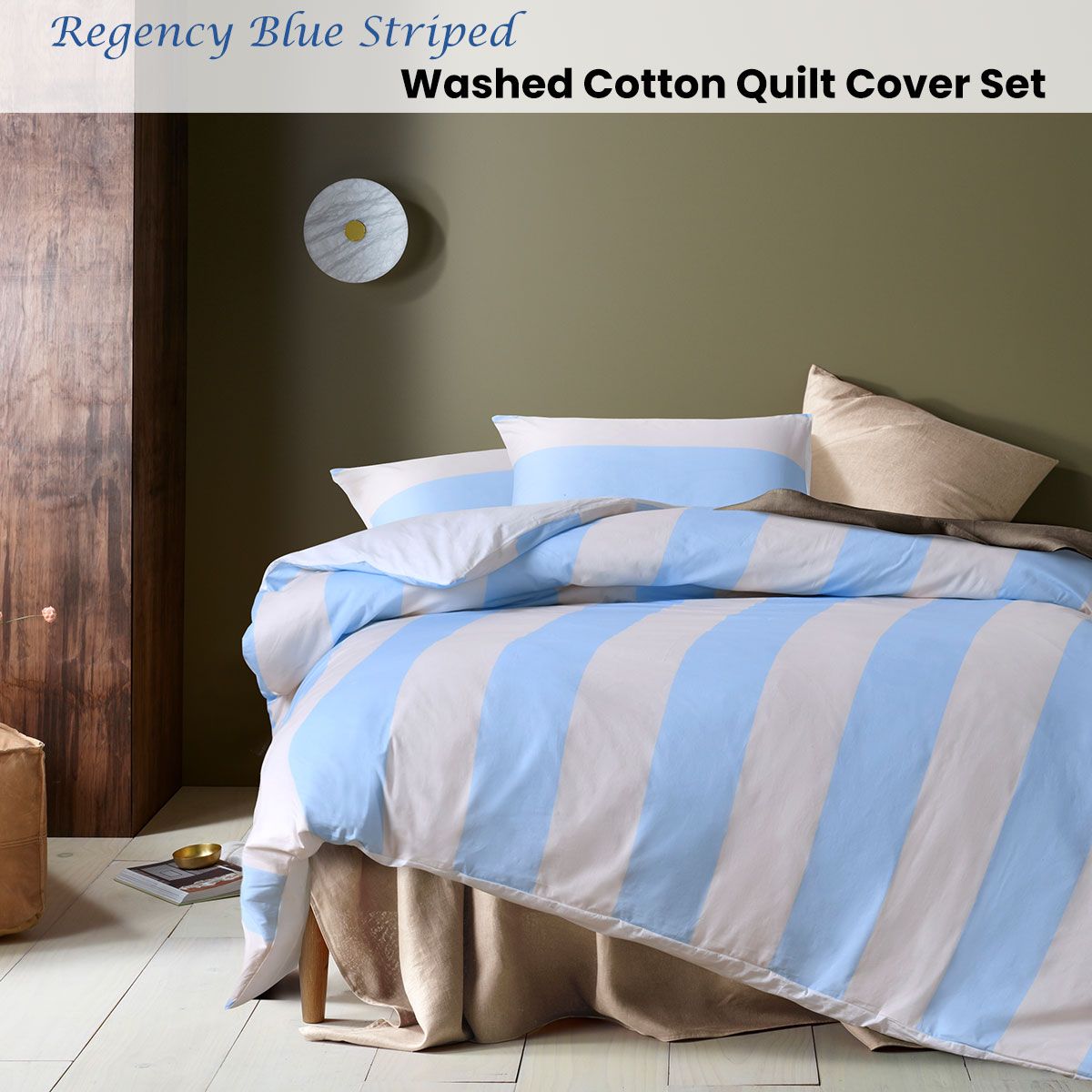 Accessorize Regency Blue Striped Washed Cotton Quilt Cover Set Super King — image 2