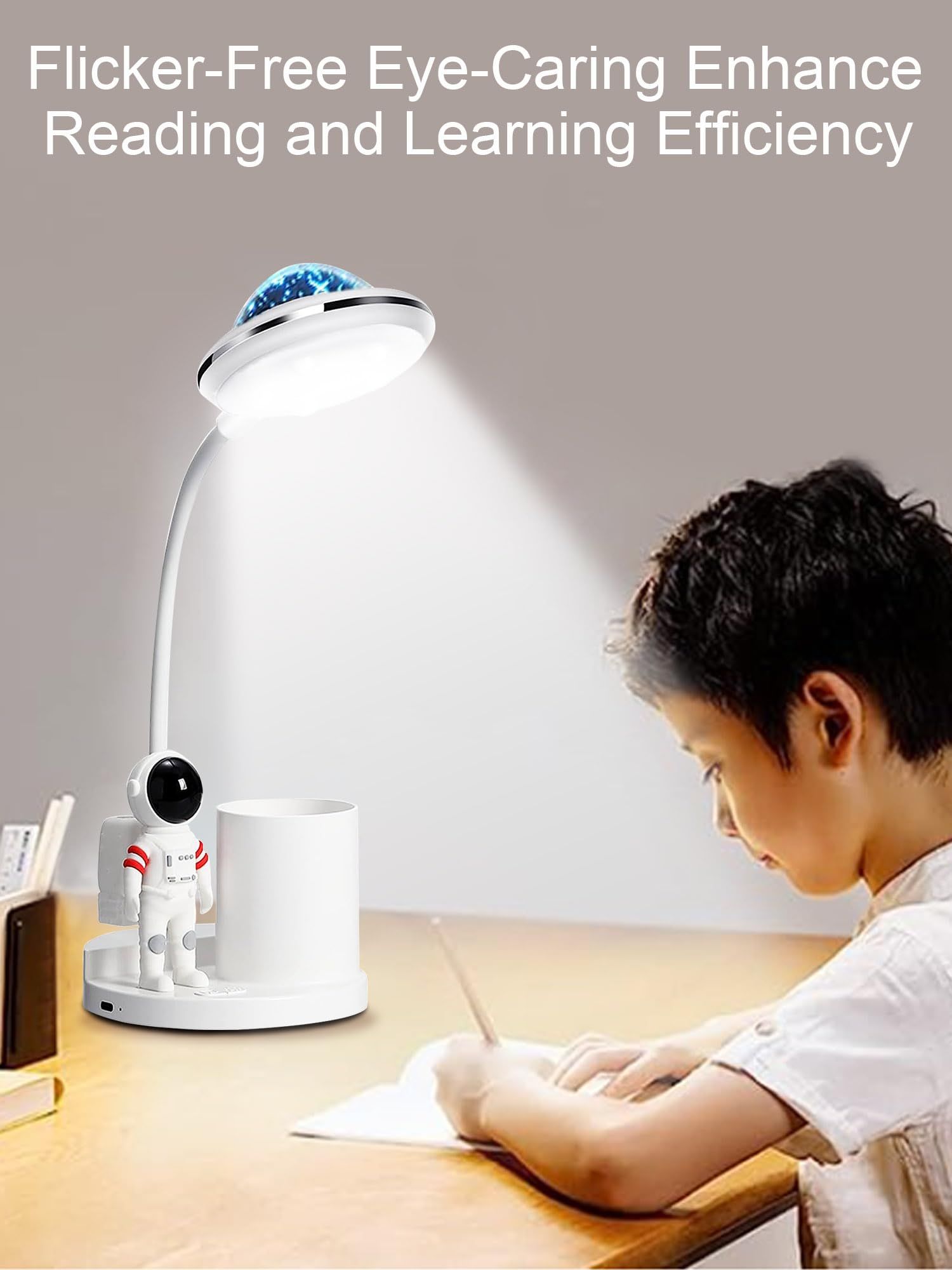 Astronaut Desk Lamp for Kids, Star Space Projector Galaxy Night Light, Eye-Care Reading Small Desk Lamps, with Pen Holder Table Lamp — image 4