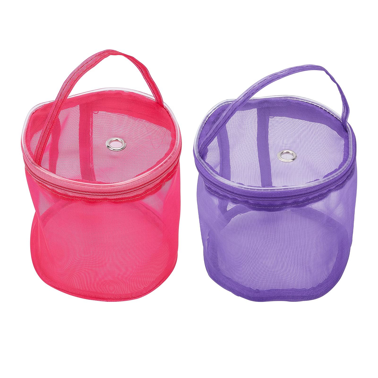2 Pcs Empty Mesh Yarn Bags, Portable Knitting Bag Storage Cases Tote Bags Crochet Thread Sewing Accessories (Fuchsia and Purple)