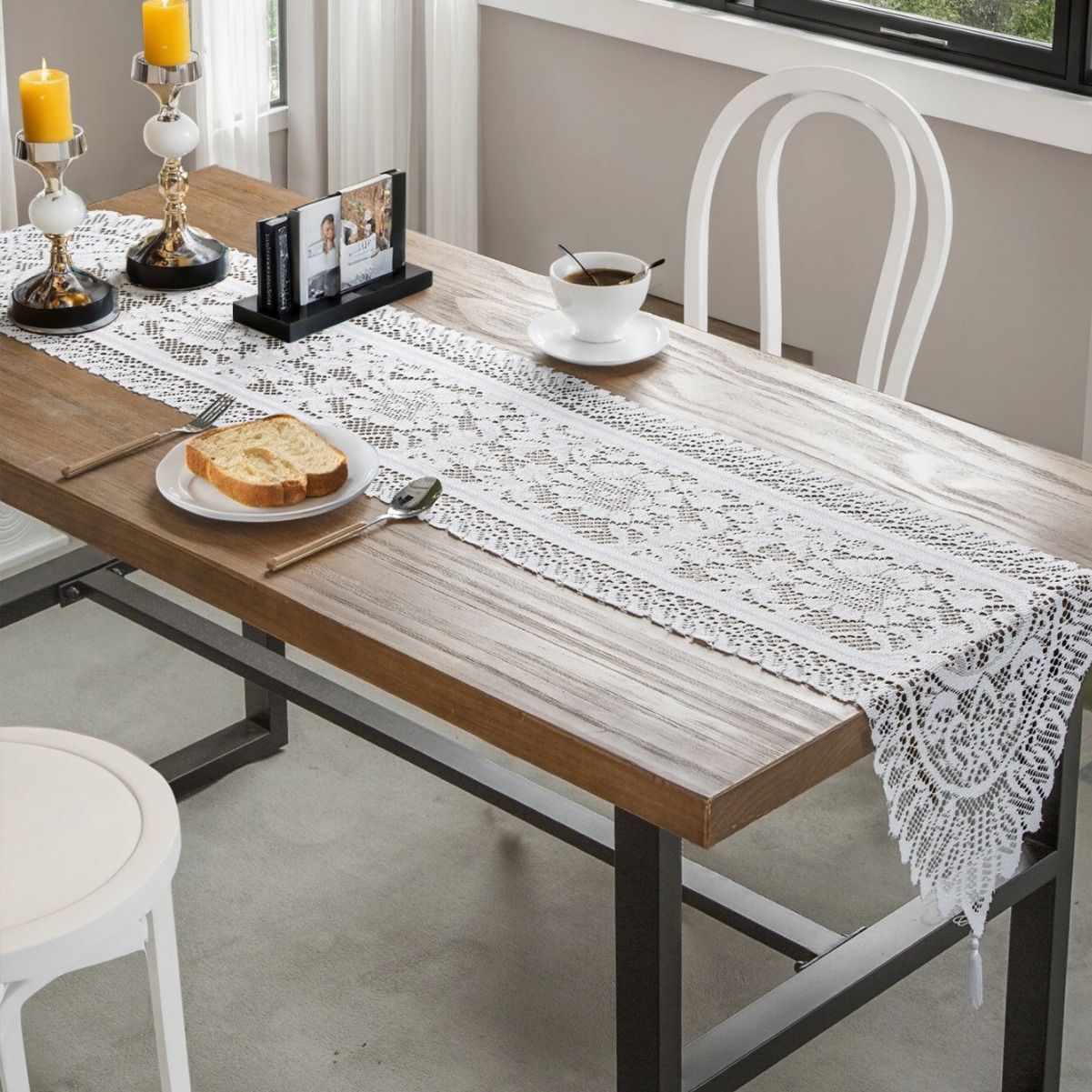 Lace Tassel Table Runner 33x91cm, Red, Festive Table Decor For Holiday Gatherings — image 2