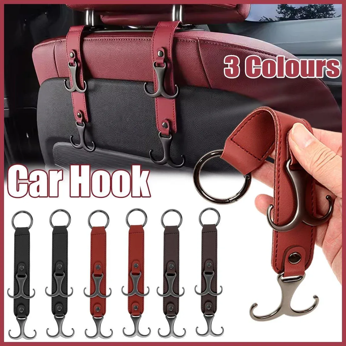 1pc Car Headrest Hook 3 in 1 Hanger for Bag and Purse Organizer - Brown — image 2