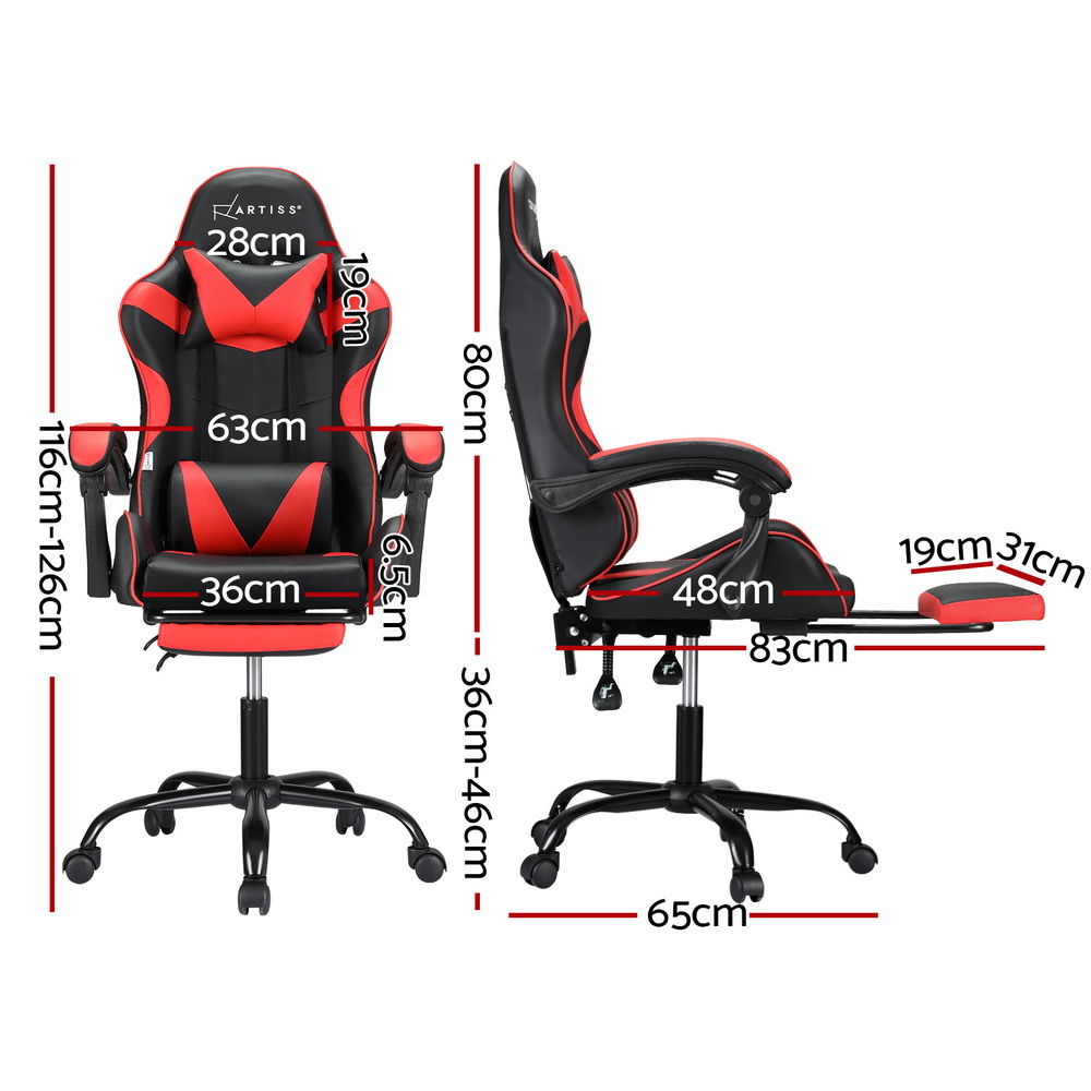 Artiss 2 Point Massage Gaming Office Chair Footrest Red โ image 2
