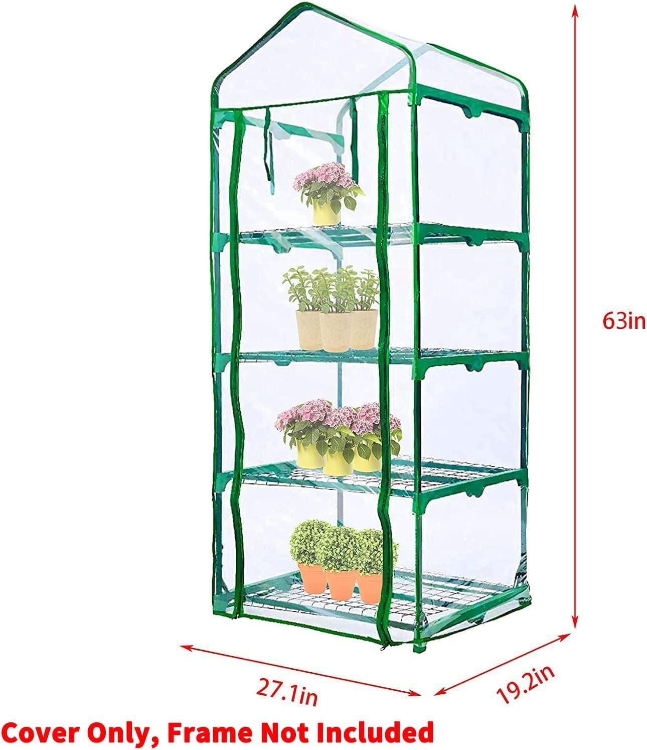 2 Pcs 4 Tier Greenhouse Replacement Cover- 27 x 19 x 63 Inch Clear PVC Plant Greenhouse Cover with Roll-Up Zipper Door for Gardening Plants Flowers (Frame Not — image 2