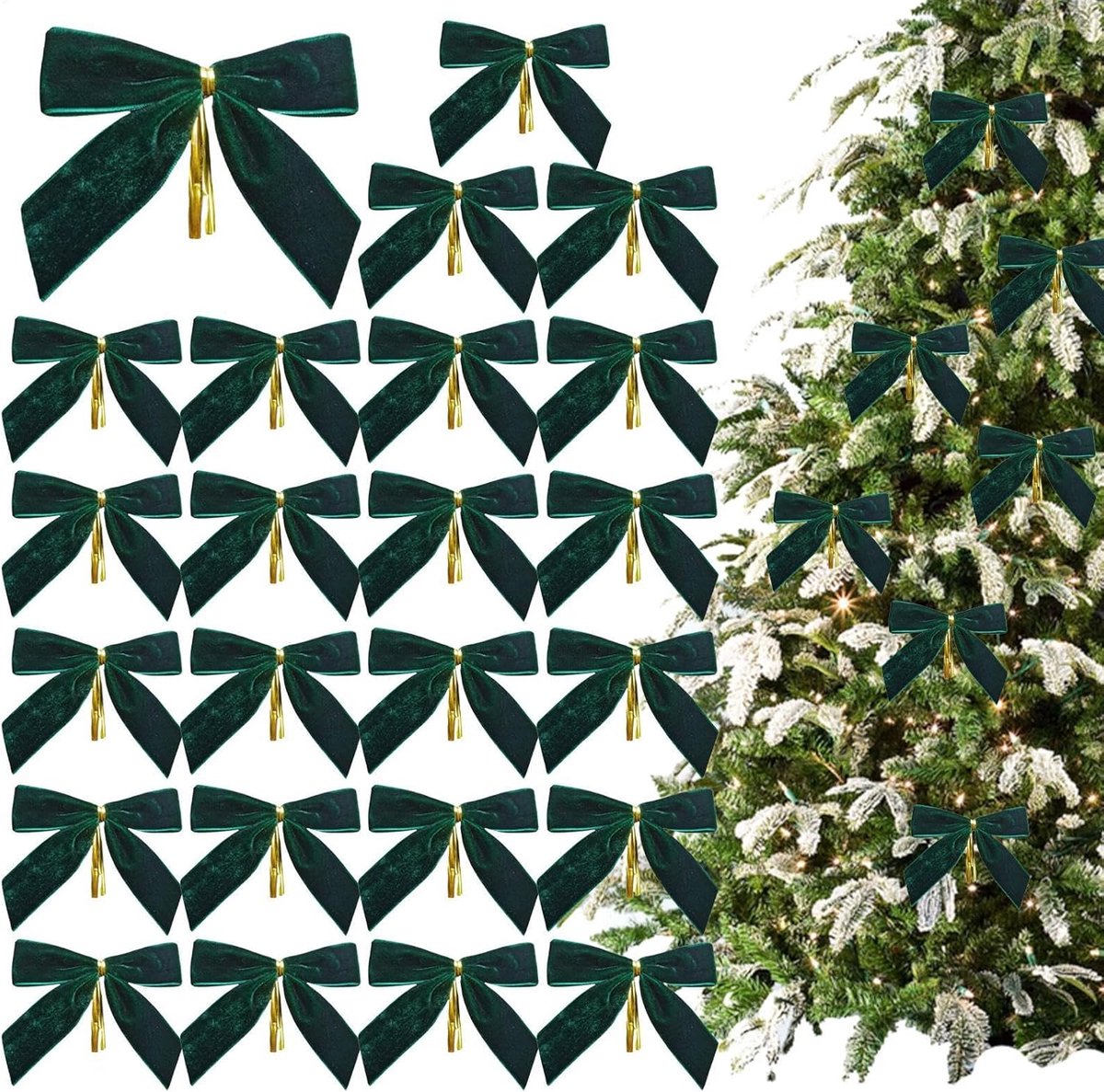 24 Piece Velvet Christmas Bows - Glitter - Christmas Decoration Bows - Christmas Ornaments - Christmas Tree Decoration - Christmas Bows - Christmas Atmosphere