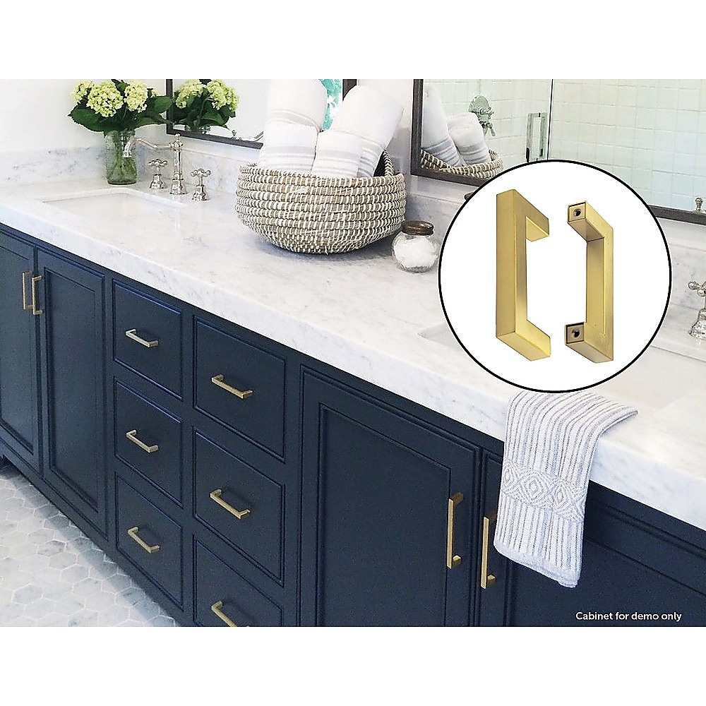 15x Brushed Brass Drawer Pulls Kitchen Cabinet Handles - Gold Finish 96mm — image 2