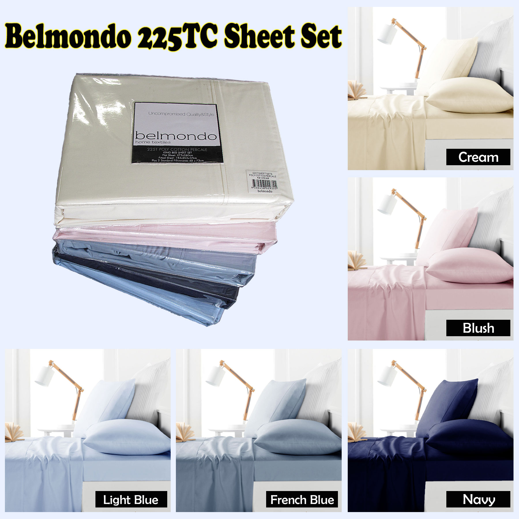 Belmondo 225TC Sheet Set Navy - King โ image 2