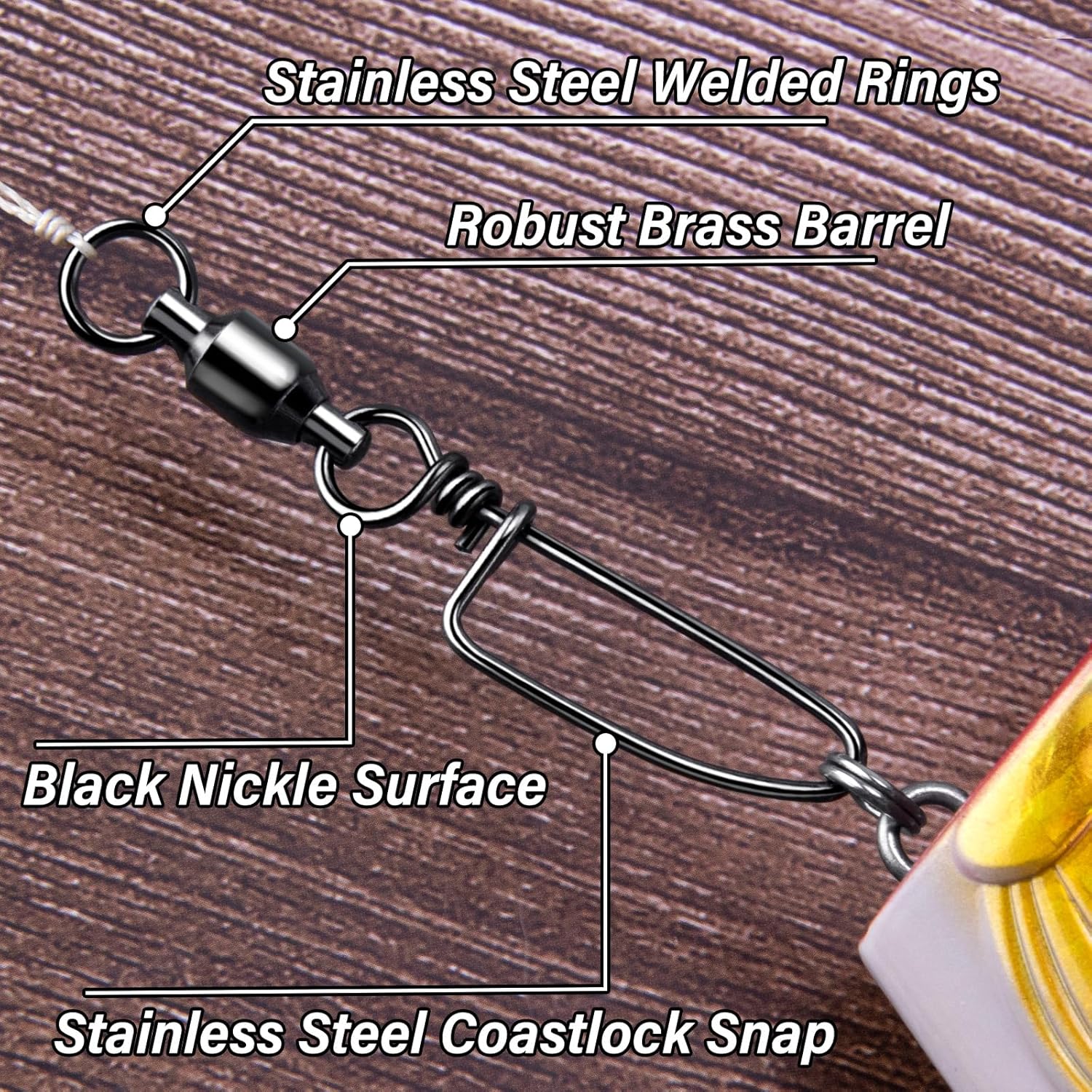 20-Pack Ball Bearing Swivels with Snaps, Fishing Snap Tackle Saltwater Freshwater Coastlock Snaps Barrel Swivel Leader Connector Downrigger Planer Release — image 2