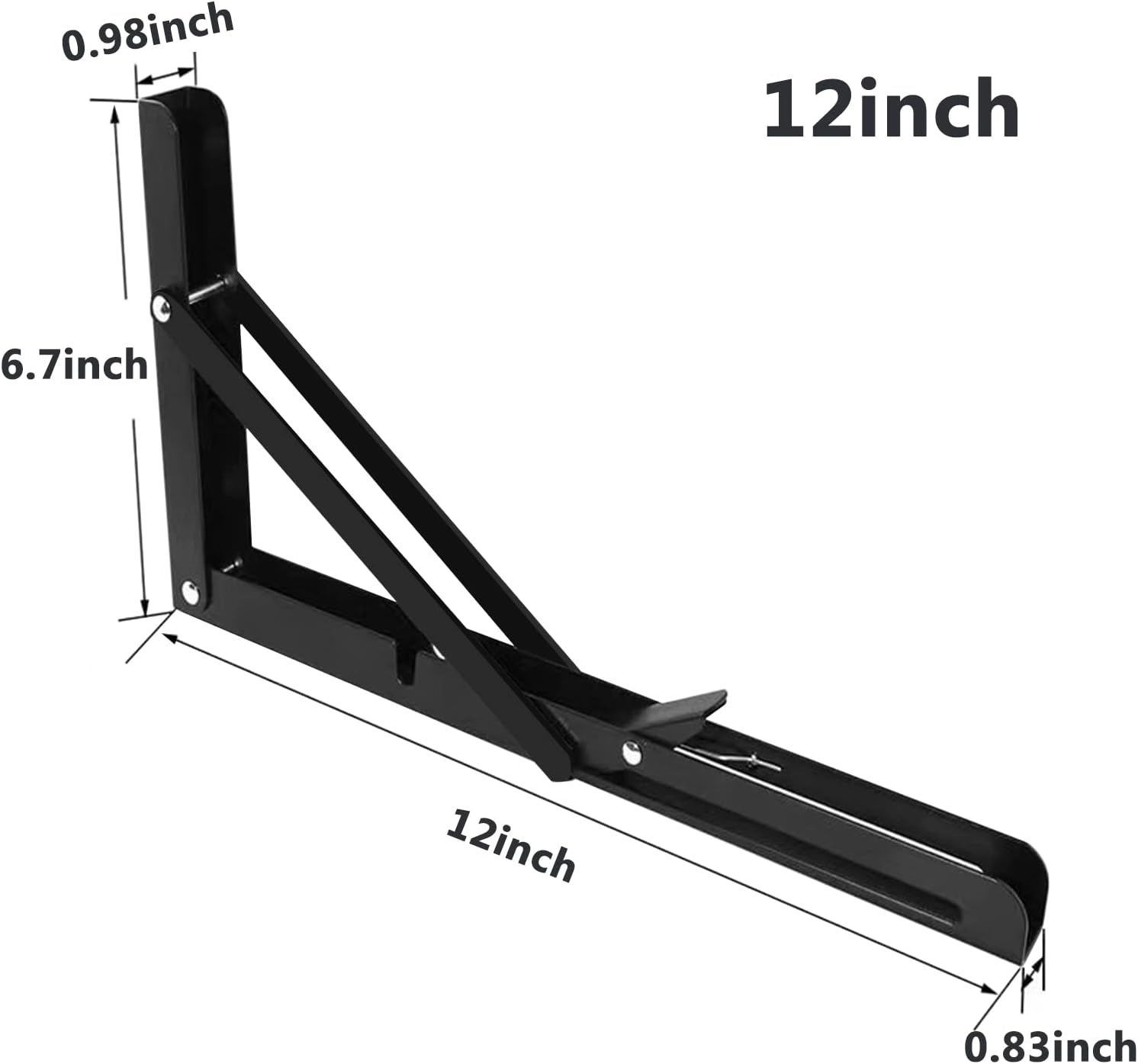2 Pack 12 Inch Folding Shelf Brackets, Heavy Duty Metal Wall Mounted Triangle Table Bench Max Load 220lb Collapsible Shelf Hinge with Screws for DIY Bracket โ image 2