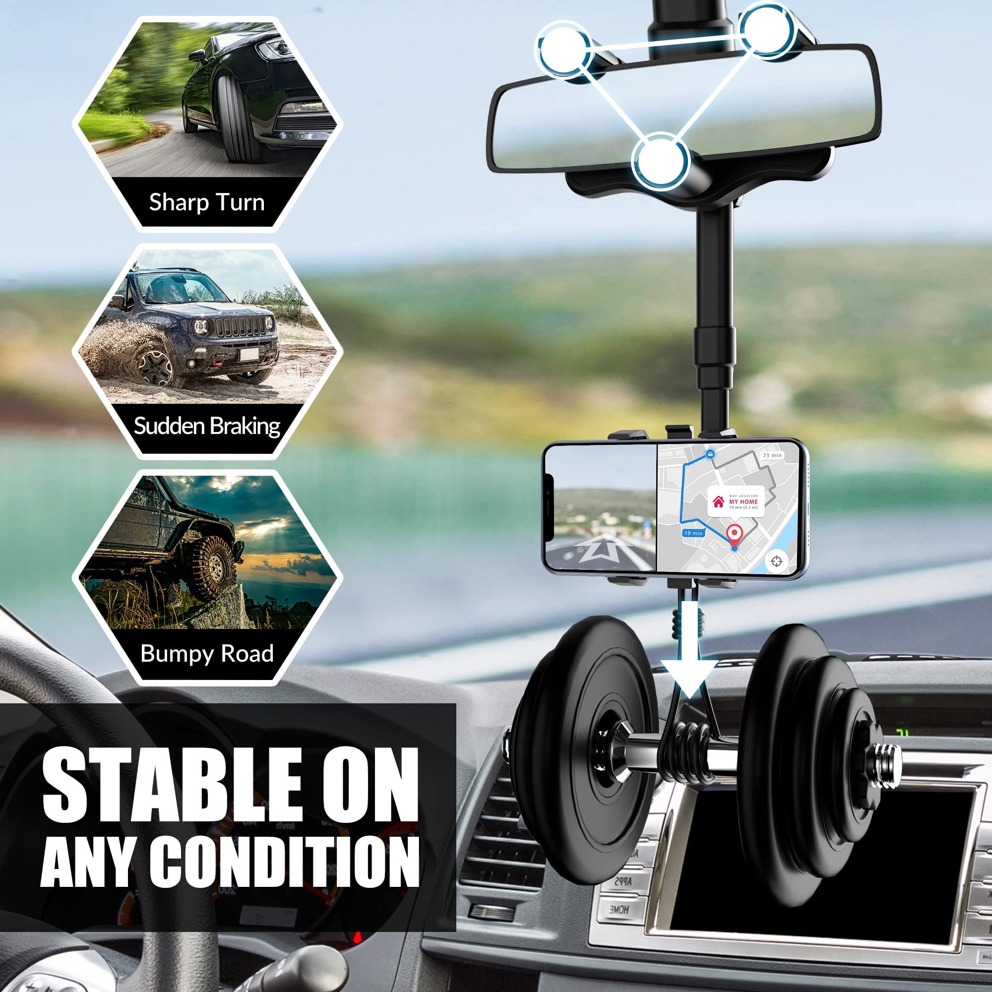 Car phone holder, car rearview mirror holder, AR navigation, car multifunctional 360 ° unobstructed view — image 4