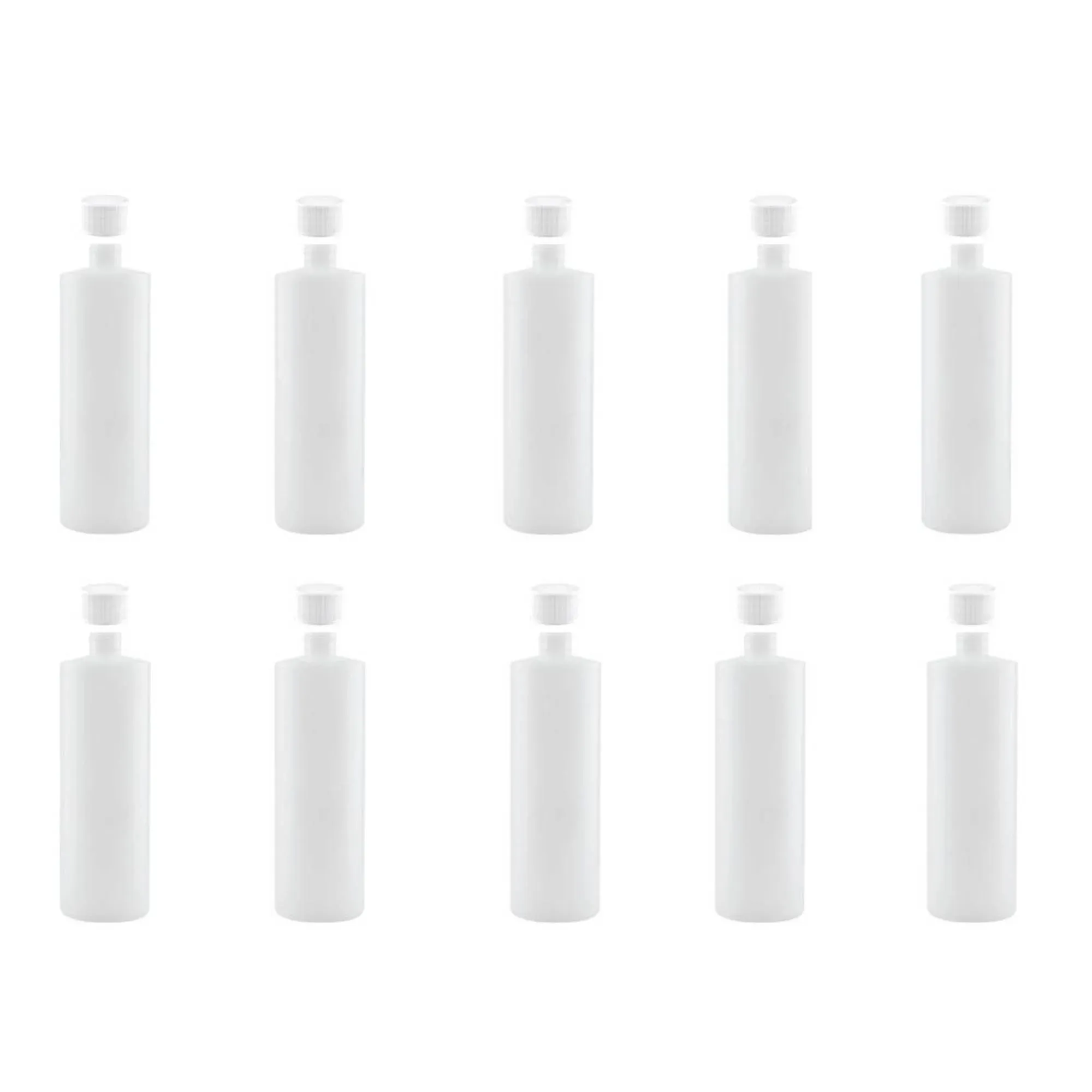Kitchee 10x 500ml Natural HDPE Round Bottle + 28/410 Caps - Empty Plastic Food Storage