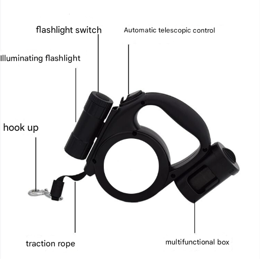 Green 3-in-1 Retractable Dog Leash with LED Flashlight and Waste Bag Dispenser 5m Nylon Lead for Dogs up to 20kg Essential Pet Walking Gear — image 2
