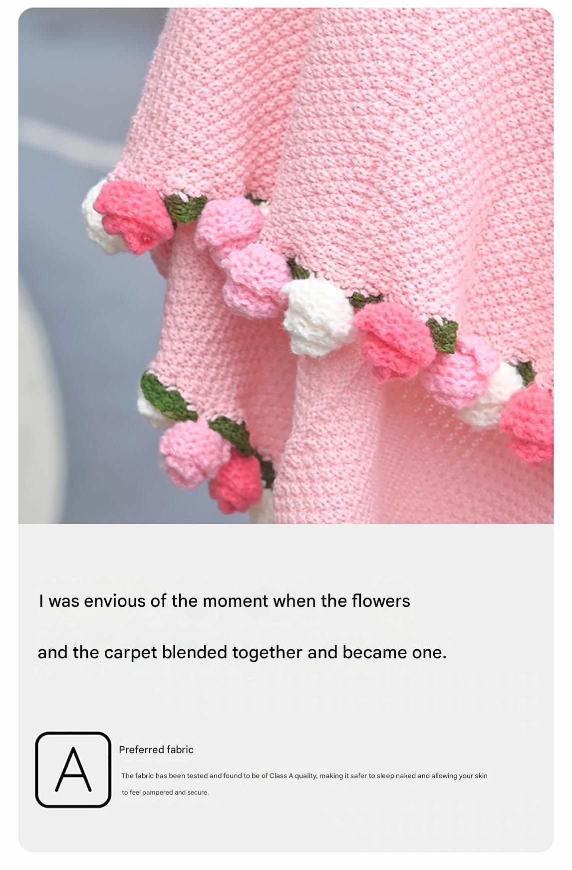 Pink and White Diameter: 120 cm -52 Woven Flowers Handmade Rose Bouquet Knit Blanket - Soft Pink Acrylic Throw with 3D Crochet Flowers - Perfect Gift for Her โ image 5