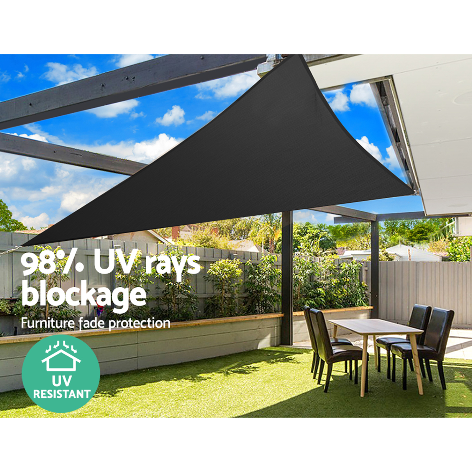 Instahut Shade Sail 5x5x5m Triangle 280GSM 98% Black Shade Cloth โ image 6