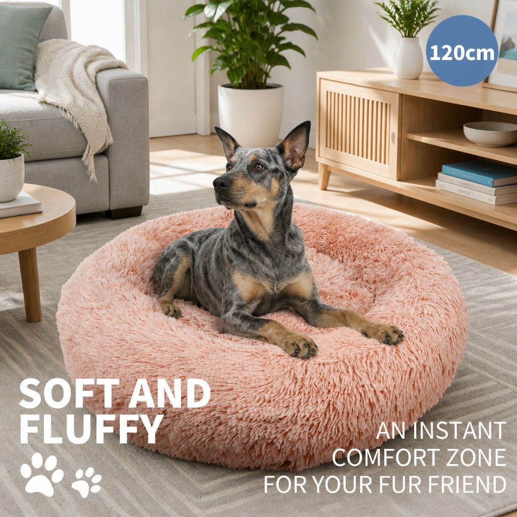 Pet Dog Bedding Warm Plush Round Comfortable Nest Comfy Sleep kennel Pink XXL — image 2