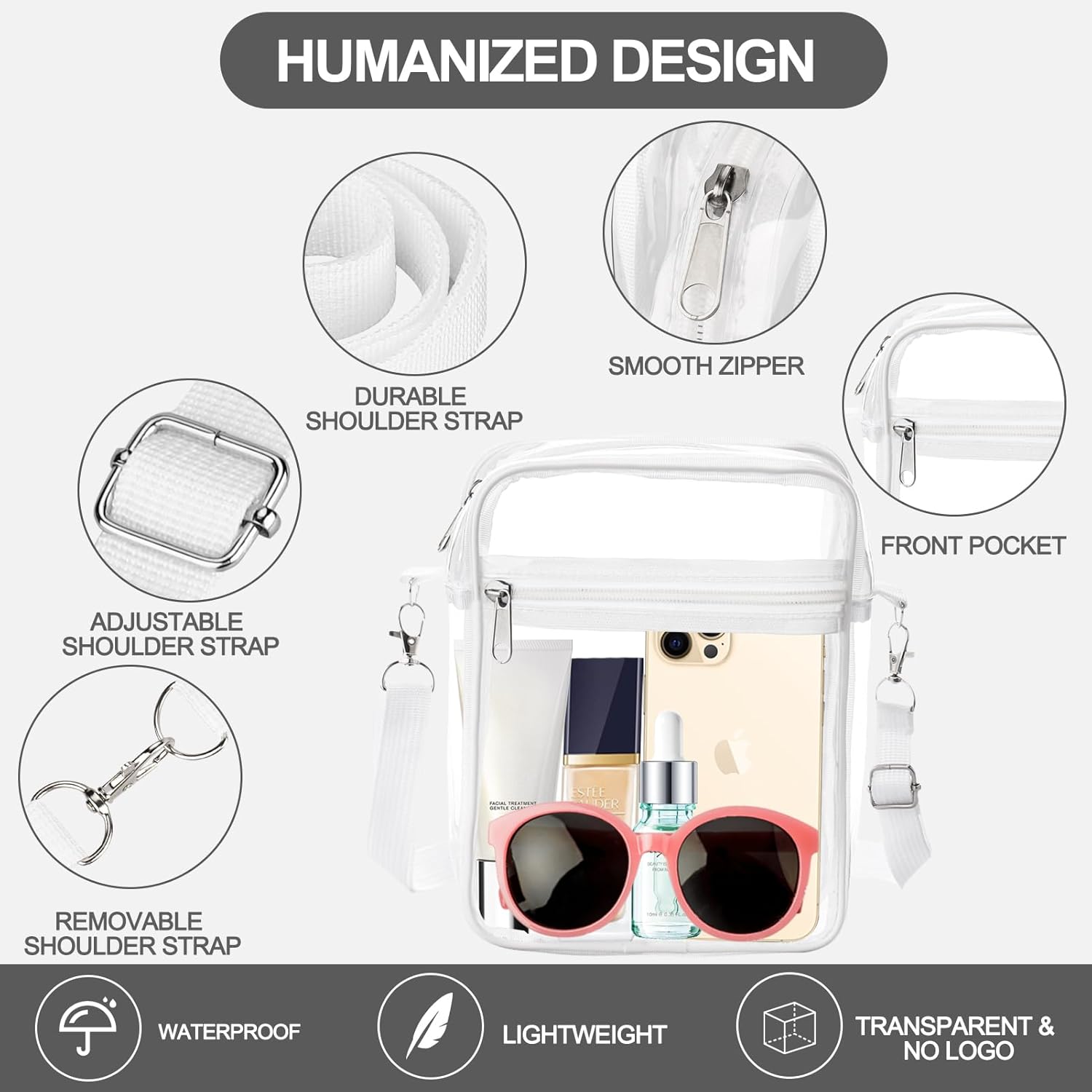 Clear Bag Stadium Approved, Clear Purse Crossbody Bag, Adjustable Shoulder Strap Clear Bags for Concerts โ image 3