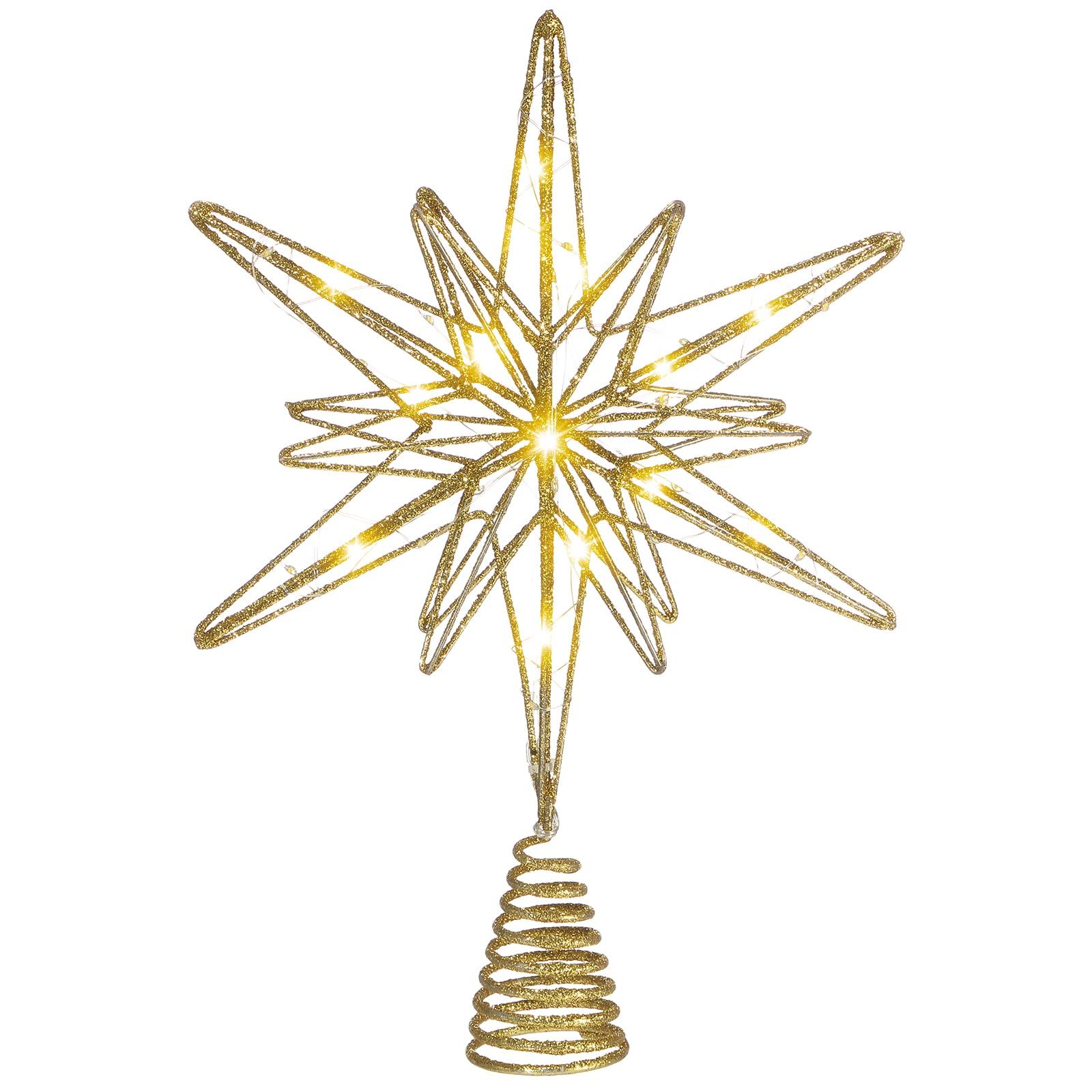 Large Christmas Star Tree Topper,12.5 Inch Star Tree Topper Glitter Sparkle Xmas Treetop Ornament for Home Holiday Party Decorations(Gold)